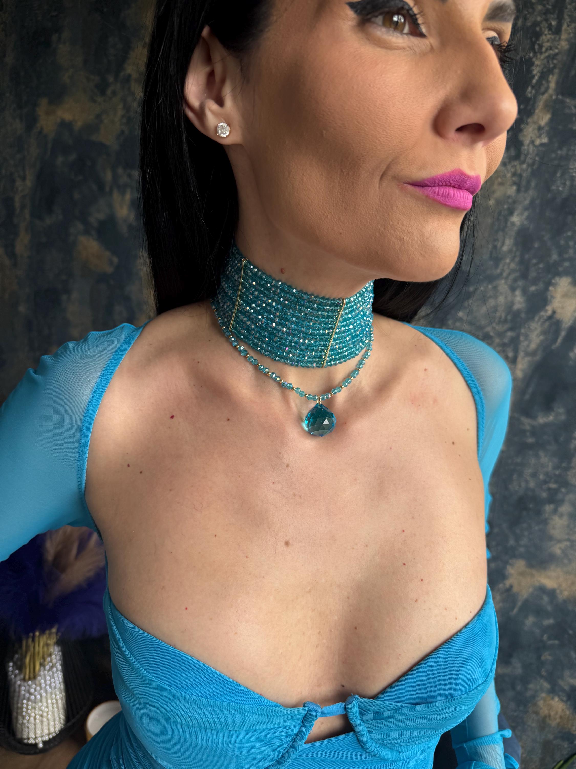 summer statement choker blue necklace vacation jewelry mermaidcore layered necklace beach jewelry festival necklace resort wear trendy necklace going out jewelry bold pendant ibiza style