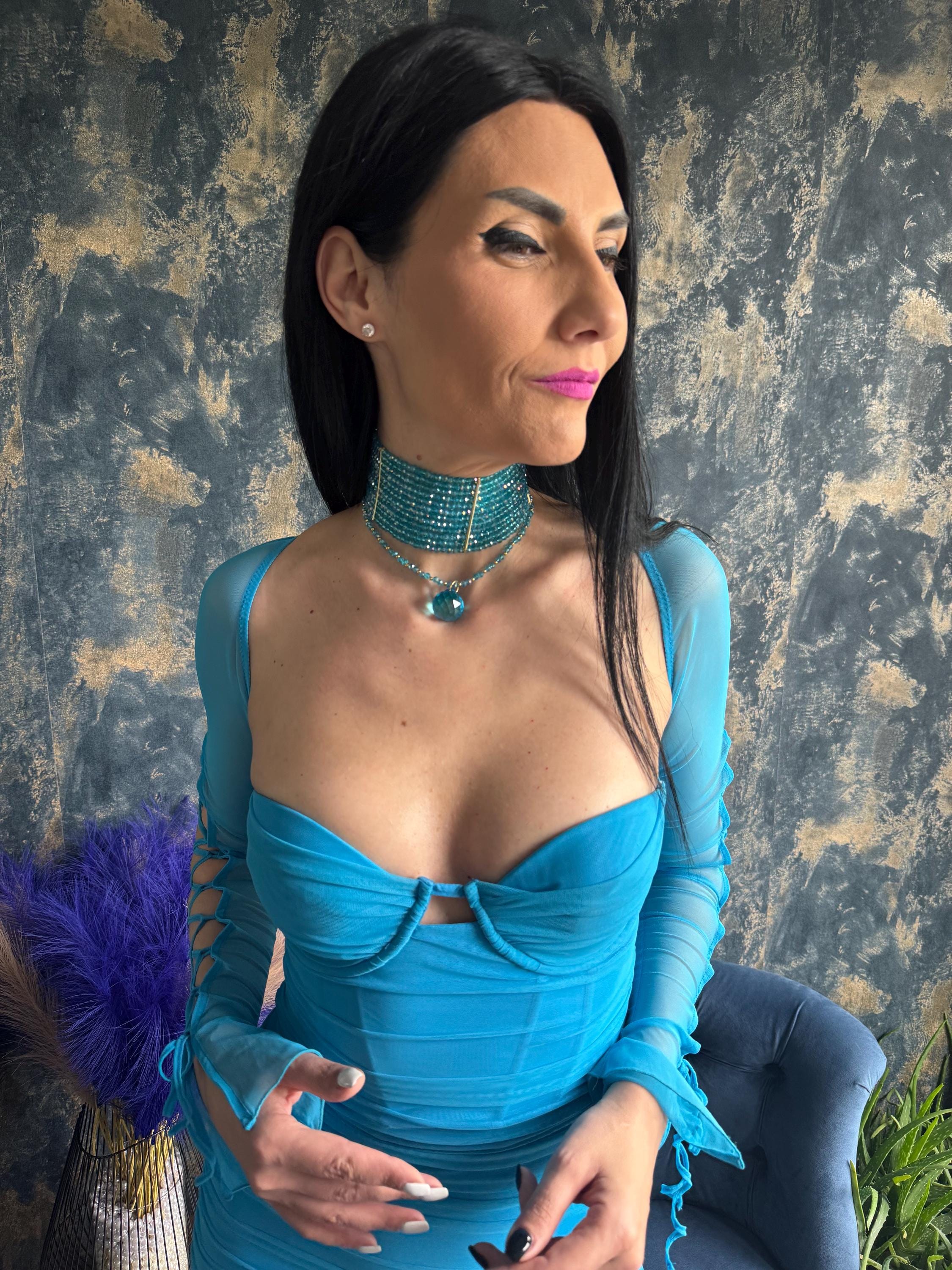 trendy vacation necklace mermaidcore necklace beach club jewelry layered choker necklace turquoise statement necklace bold summer necklace festival statement jewelry resort wear accessories colorful statement necklace vacation outfit jewelry trendy summer accessories