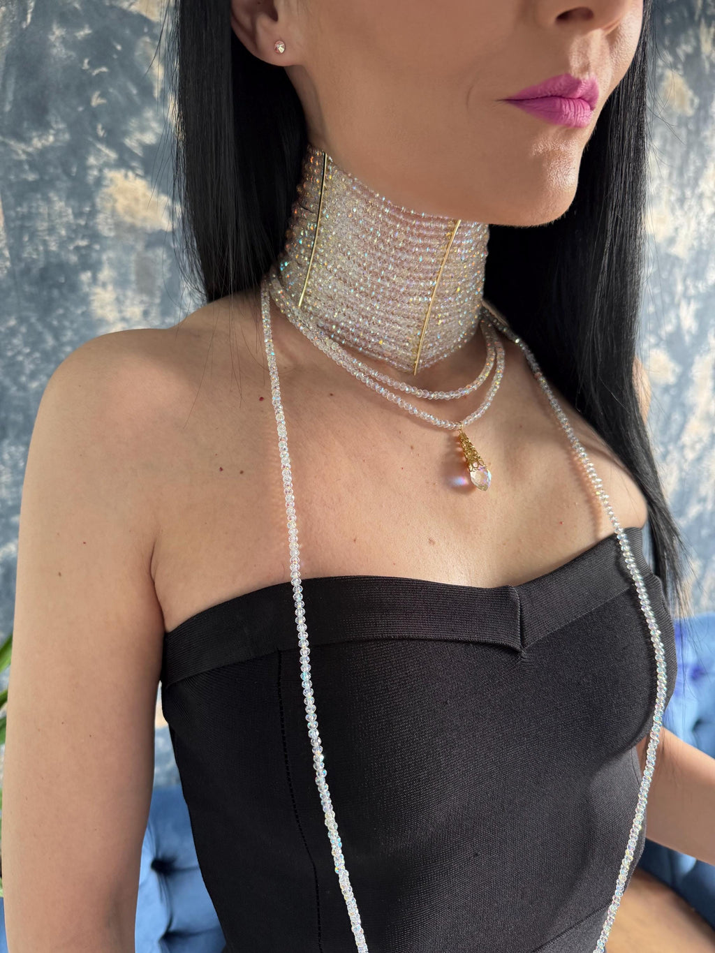 Wide Crystal Choker Necklace, AB Rhinestone Collar Necklace, Bridal Choker, Wedding Jewelry, Statement Crystal Necklace, Gold or Platinum Plated Gift for Her Crystal AB Choker Necklace, Sparkling Wide Collar Choker, Statement Rhinestone Necklace, Gold Plated Crystal Jewelry, Bachelorette Prom Party Glam Gift Handmade AB Crystal Choker, Iridescent Beaded Collar Necklace, Luxury Rhinestone Choker, Platinum or Gold Plated, Bridal Wedding Evening Jewelry for Women AB Crystal Collar Necklace