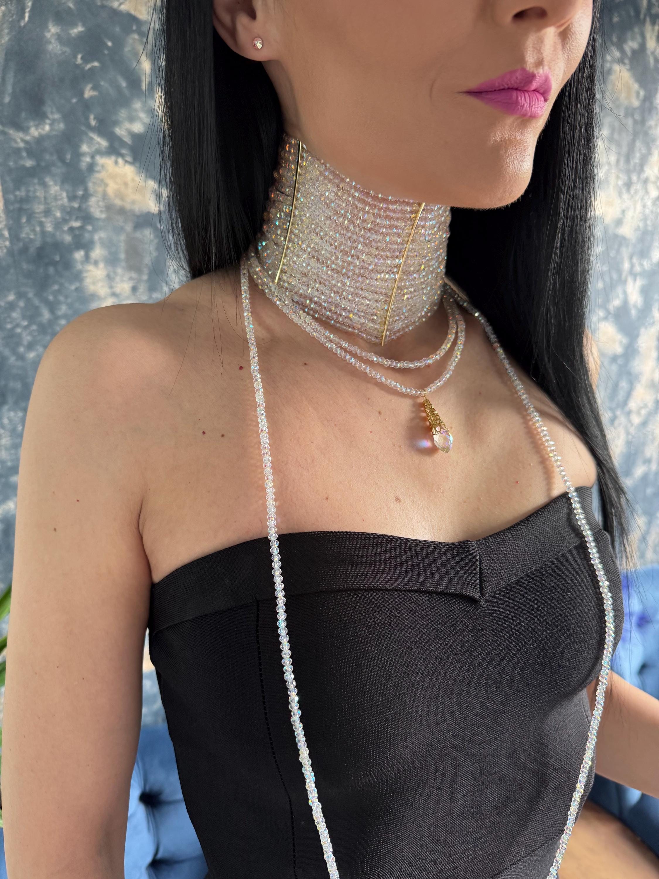 Wide Crystal Choker Necklace, AB Rhinestone Collar Necklace, Bridal Choker, Wedding Jewelry, Statement Crystal Necklace, Gold or Platinum Plated Gift for Her Crystal AB Choker Necklace, Sparkling Wide Collar Choker, Statement Rhinestone Necklace, Gold Plated Crystal Jewelry, Bachelorette Prom Party Glam Gift Handmade AB Crystal Choker, Iridescent Beaded Collar Necklace, Luxury Rhinestone Choker, Platinum or Gold Plated, Bridal Wedding Evening Jewelry for Women AB Crystal Collar Necklace