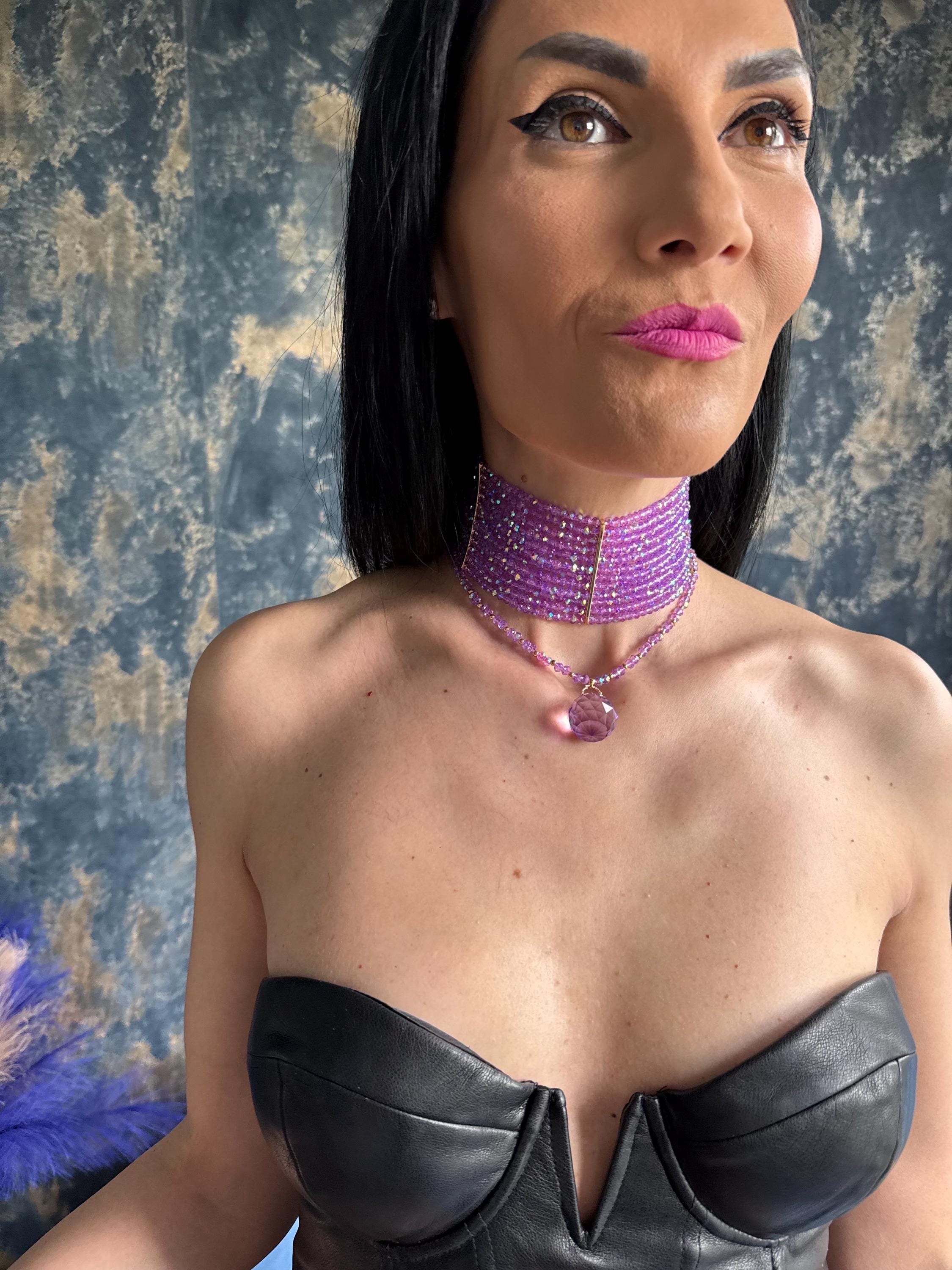 purple choker  purple choker necklace lavender necklace  lilac necklace wide beaded choker multi row choker statement choker necklace crystal choker convertible necklace  3 in 1 necklace prom necklace purple removable pendant necklace drape necklace gold plated choker  platinum choker going out jewelry purple jewelry gift for her