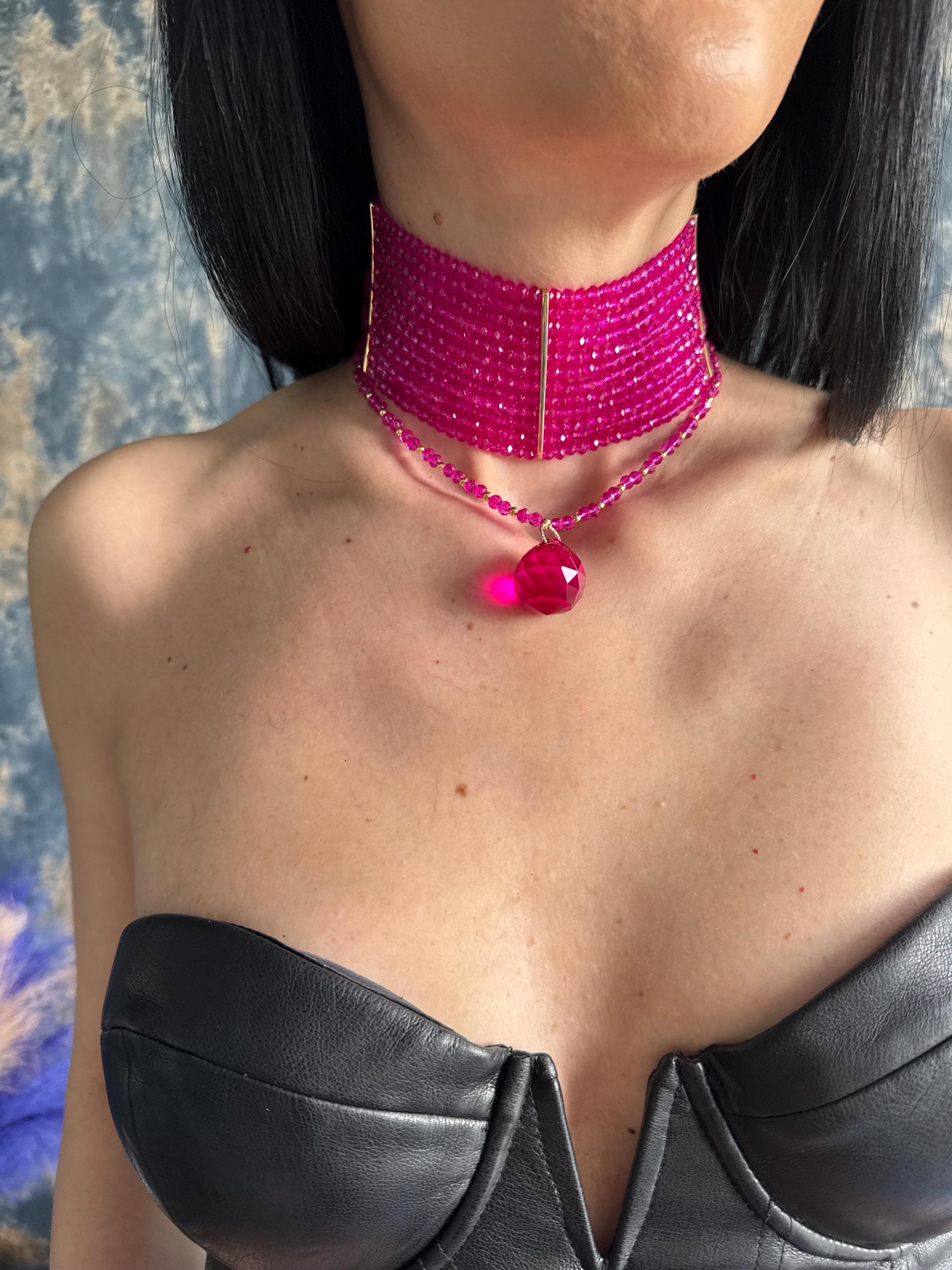 Statement Choker Necklace Hot Pink | Wide Beaded Collar, Detachable Pendant, Convertible Jewellery, Festival Necklace, Gift for Her Hot Pink Choker Necklace | Chunky Beaded Statement Collar, 3-in-1 Convertible Pendant Necklace, Bachelorette Jewelry, Gift for Women Wide Beaded Choker Necklace Hot Pink | Bold Multi Row Statement Collar, Convertible Pendant Jewellery, Party Necklace, Gift for Her