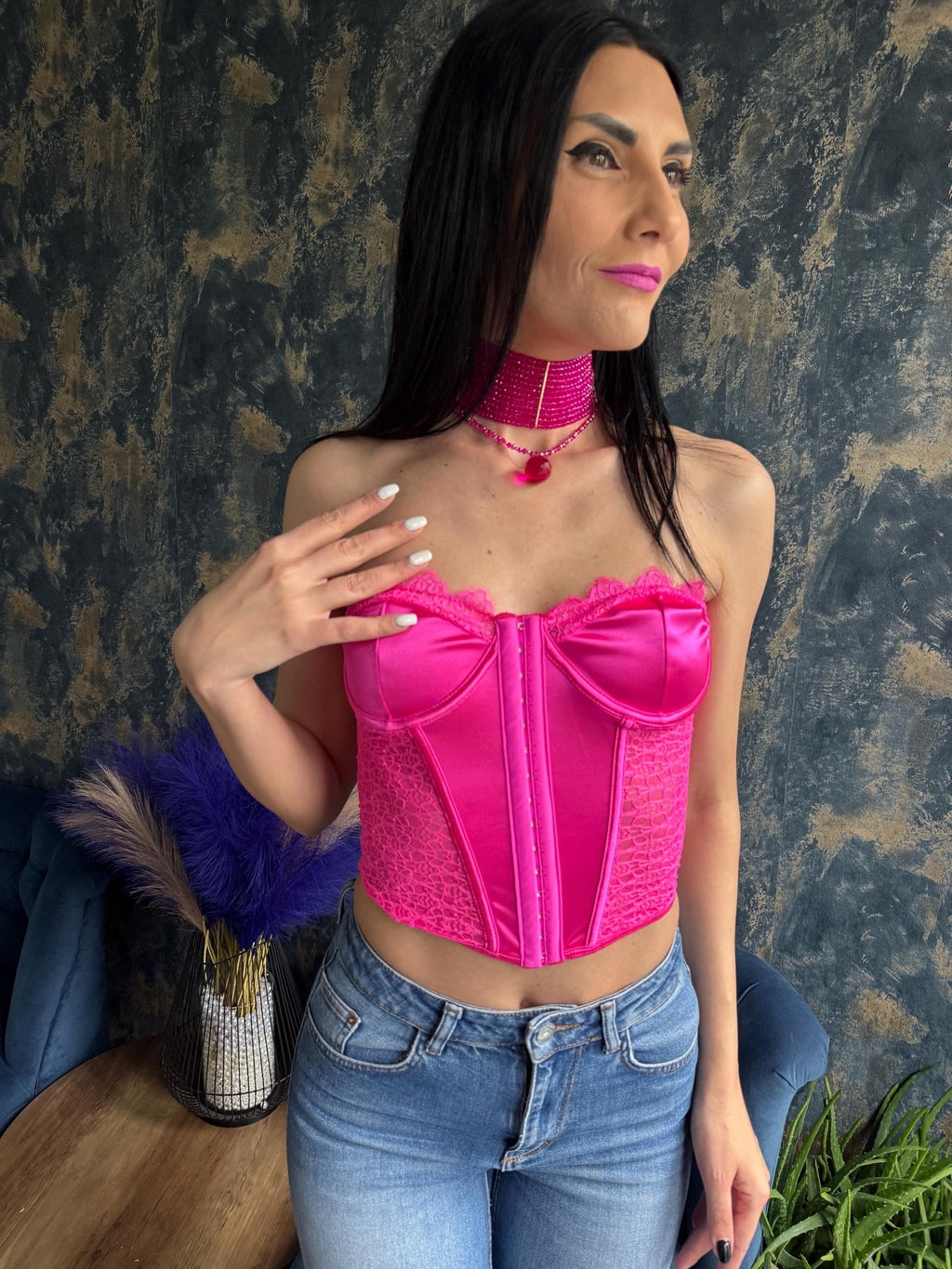 Pink statement necklace Hot pink necklace Festival necklace Summer statement jewelry Layered choker Bold necklace Cocktail necklace Going out jewelry Barbiecore accessories Y2K necklace Pink party jewelry Chunky choker Fashion necklace Convertible necklace Removable pendant necklace Wide collar necklace Holiday jewelry Birthday gift for her Festival accessories