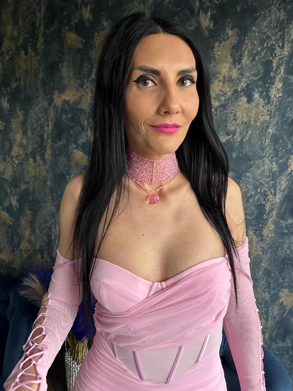 pink sparkly choker wide crystal choker multi row bead choker pink statement necklace coquette necklace convertible necklace pink necklace gift for her layered choker with pendant pink crystal bead necklace wide bead choker necklace teardrop pendant choker statement