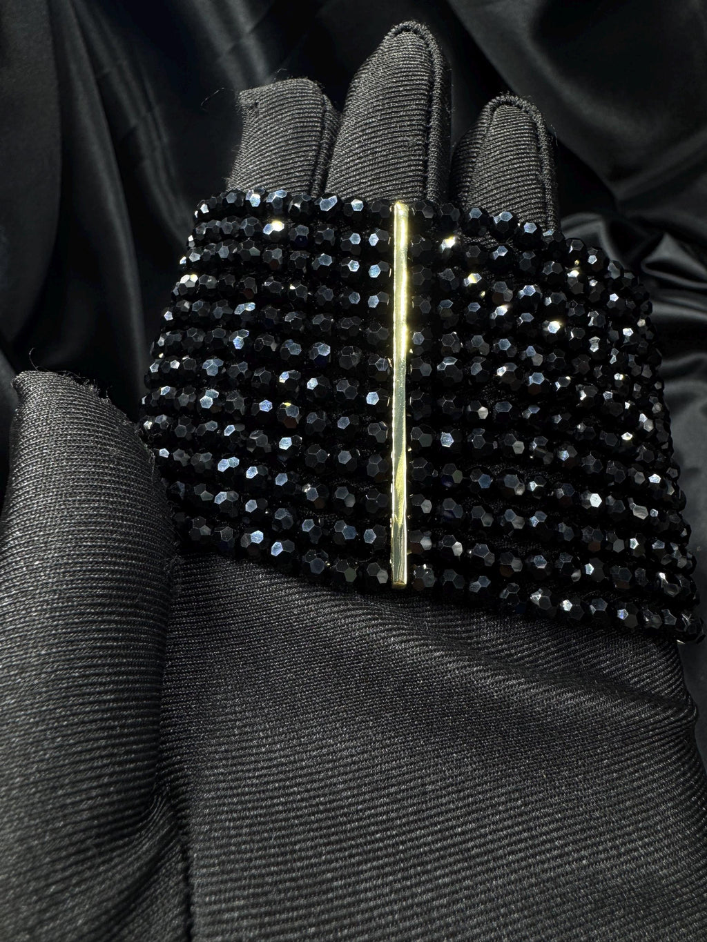 Black Multi Strand Bracelet Gothic Style Evening Wear Jewelry for Halloween Costume Accessory Statement Piece Wide Cuff Design Custom Length