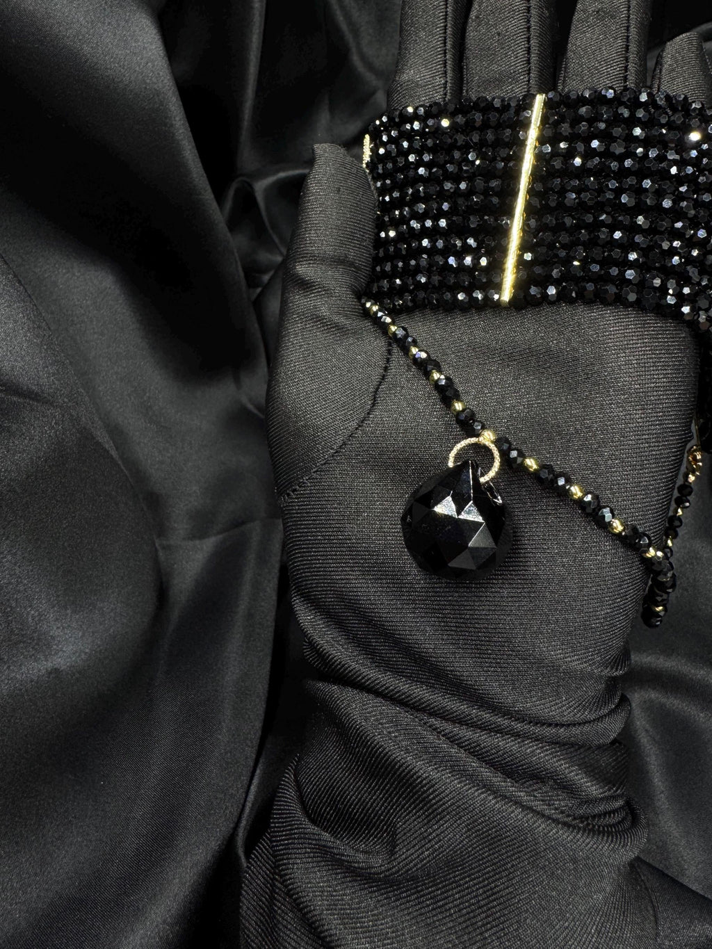 Black Beaded Statement Choker Necklace Teardrop Pendant Gothic Collar Faceted Bead Layered Jewellery Victorian Inspired Black Accessory
