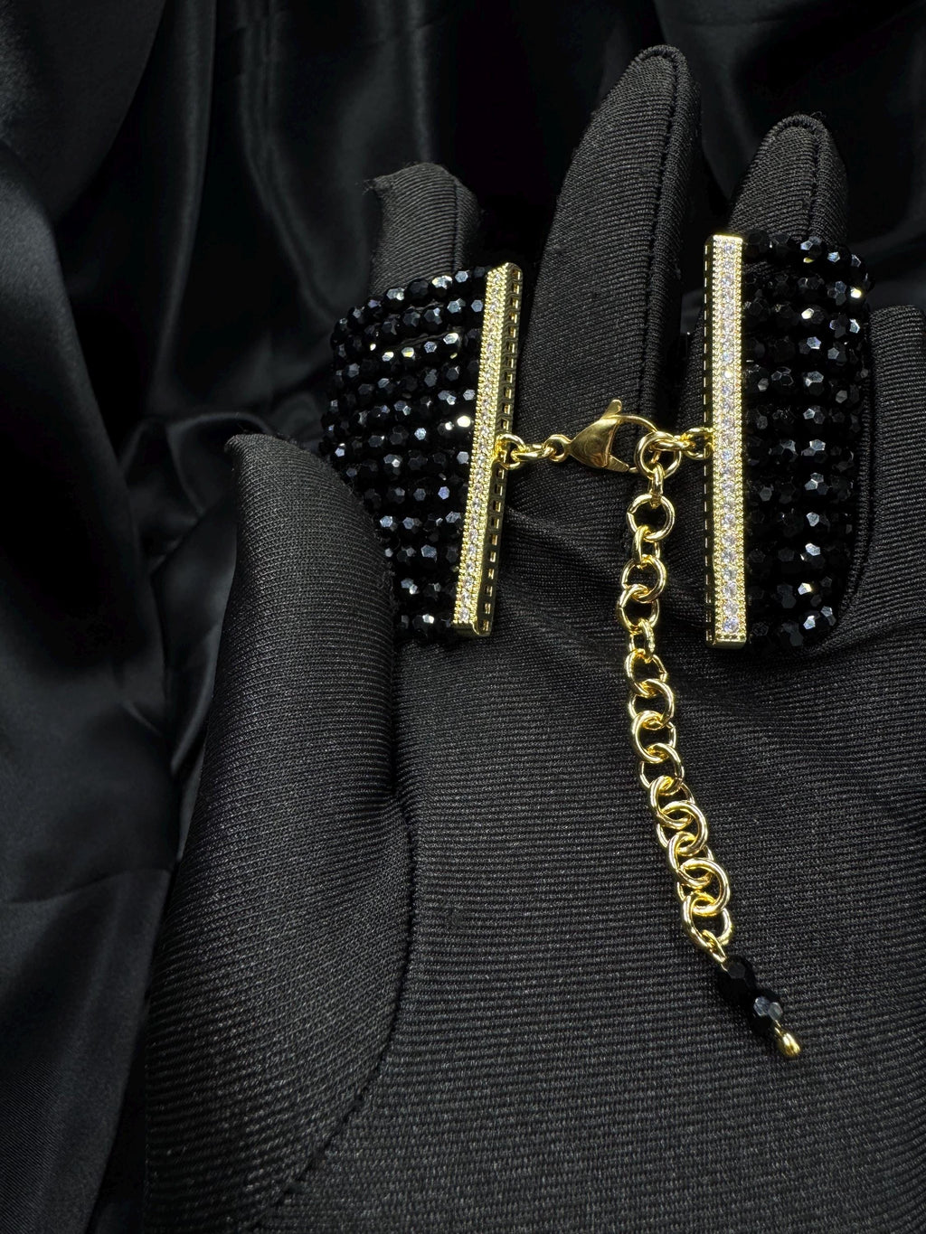 Black Beaded Statement Choker Necklace Teardrop Pendant Gothic Collar Faceted Bead Layered Jewellery Victorian Inspired Black Accessory