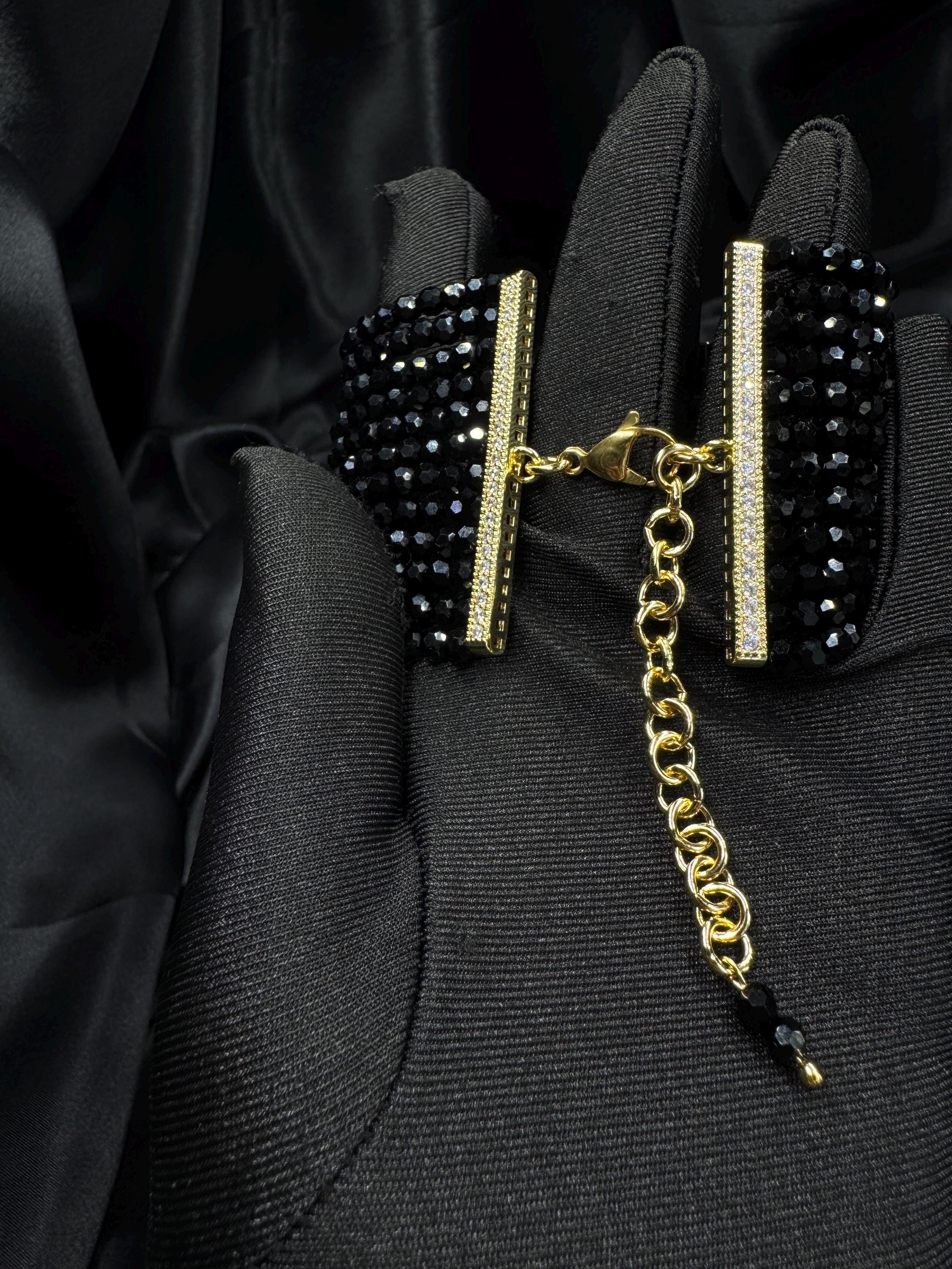 Black Beaded Statement Choker Necklace Teardrop Pendant Gothic Collar Faceted Bead Layered Jewellery Victorian Inspired Black Accessory