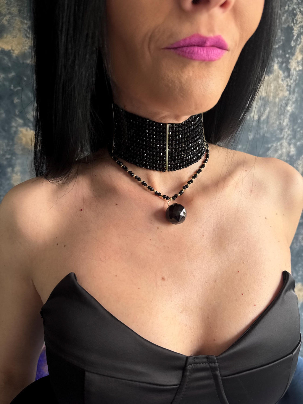 Gothic Choker Necklace Victorian Design Black Beaded Jewelry Faceted Teardrop Pendant Crystal Statement Piece Removable Layer Design Convertible Choker Style Alternative Fashion Accessory Gothic Wedding Jewelry Evening Wear Statement