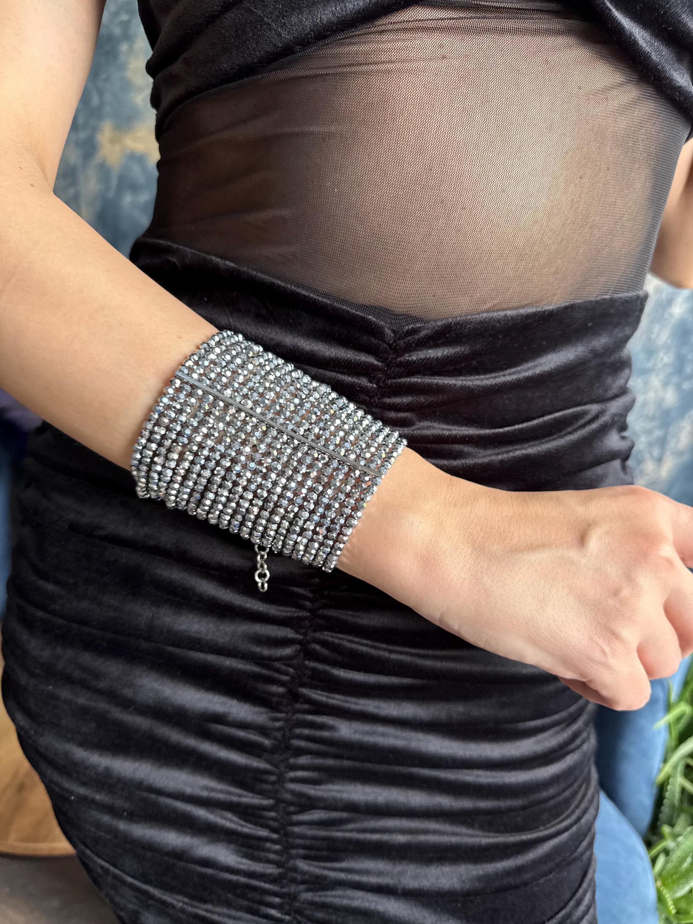 Silver Statement Cuff Bracelet Wide Beaded Bracelet Crystal Glass Bracelet Platinum Plated Bracelet Prom Jewellery Evening Bracelet
Wide Silver Bracelet Multi Strand Beaded Cuff Sparkly Crystal Bracelet Glamorous Statement Jewellery, Wedding Guest Bracelet
Silver Faceted Bead Bracelet Chunky Statement Bracelet Platinum Plated Cuff Bridal Bracelet Pageant Jewellery Luxury Silver Bracelet Wide Crystal Cuff Bracelet Formal Event Jewellery Prom Bracelet Sparkly Wrist Cuff