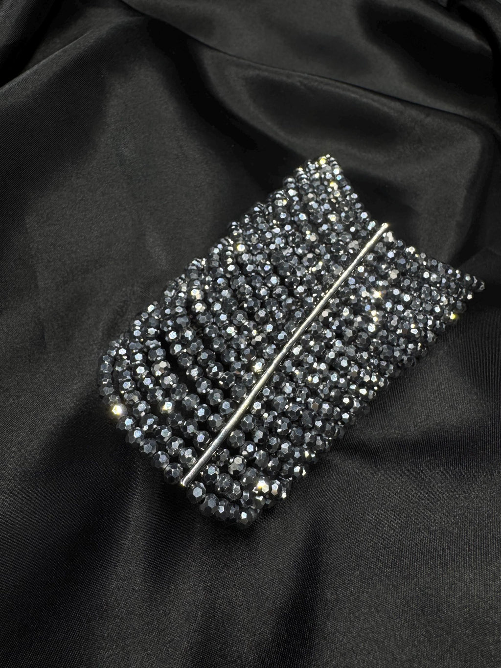 Silver Statement Bracelet – Multi Strand Sparkly Wide Cuff Bangle