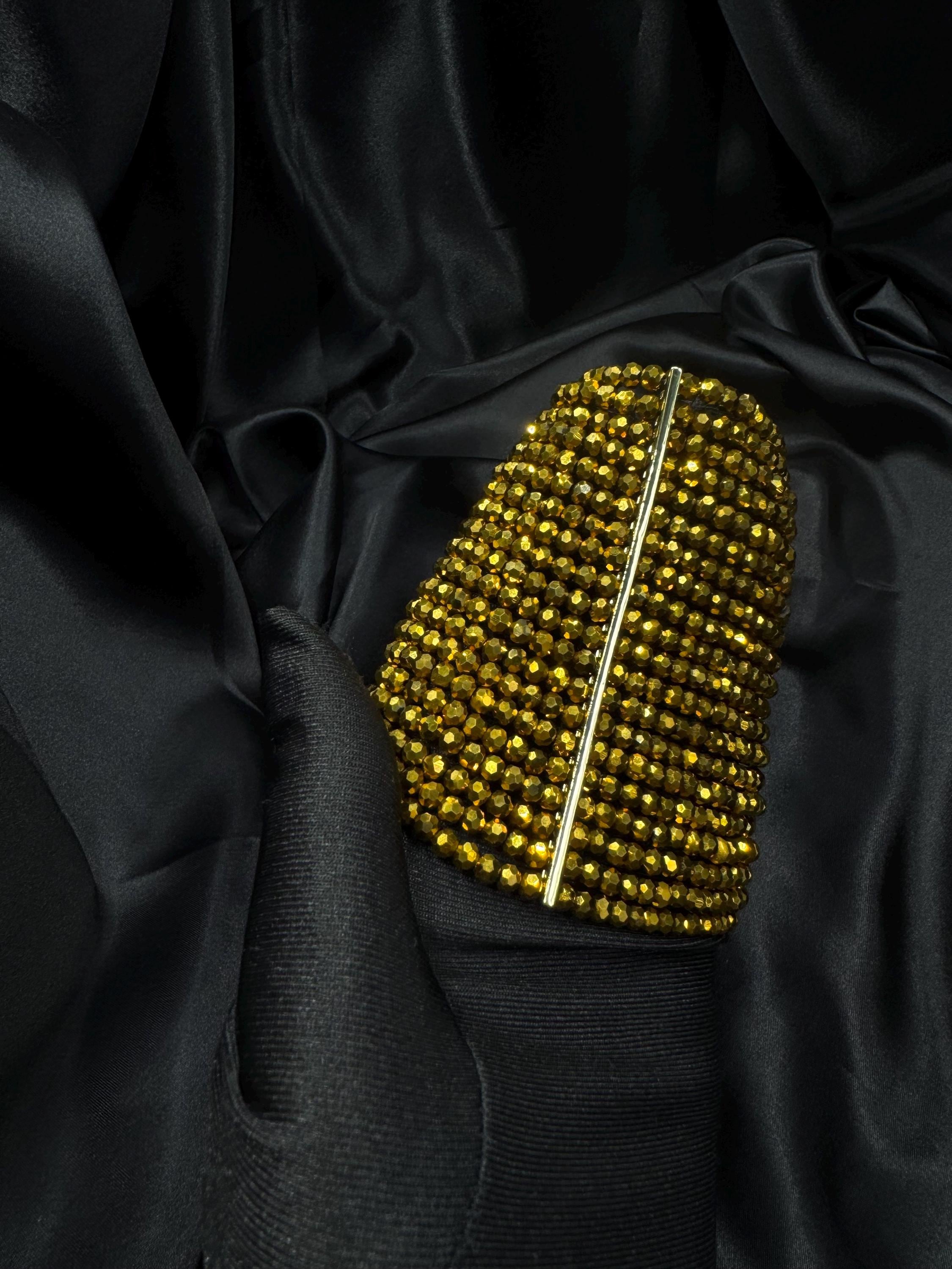 Gold Cuff Bracelet – Handmade Beaded Sparkly Wide Statement Jewelry