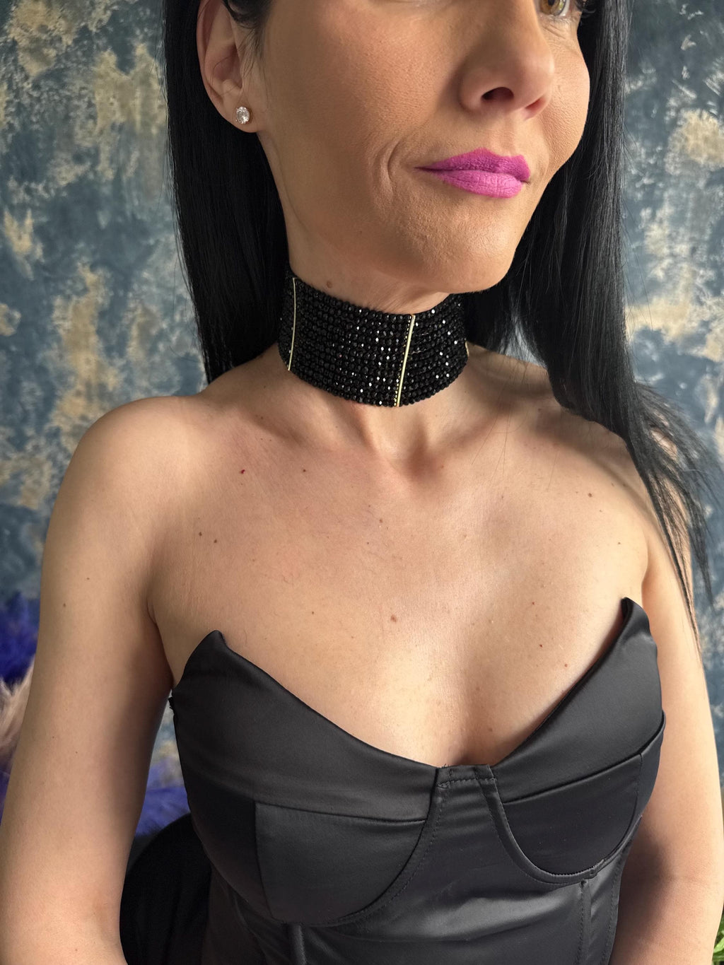 Black Layered Choker Necklace Gothic Statement Jewelry Wide Collar Style Elegant Evening Necklace Dark Multi-strand Piece
