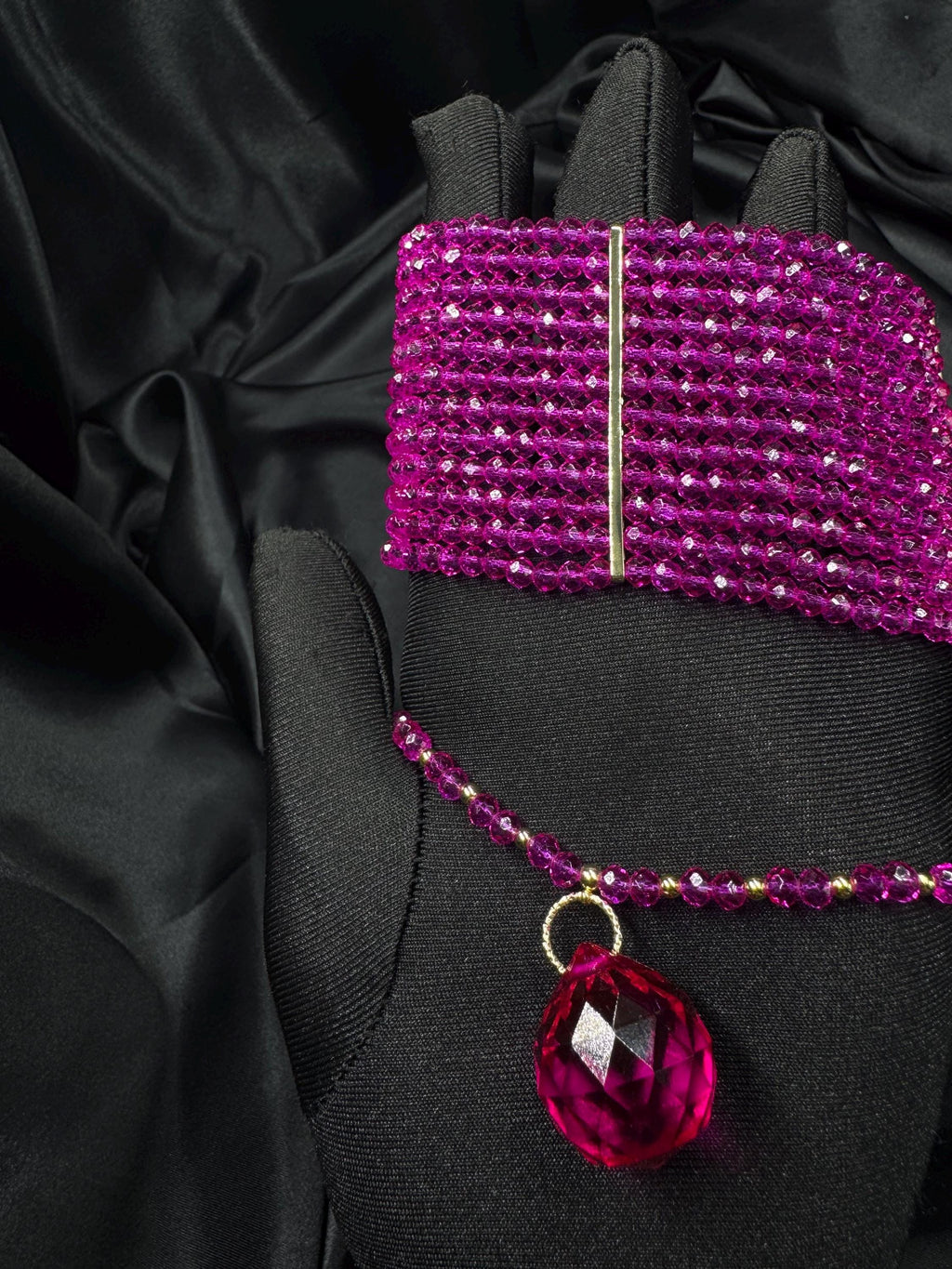Hot Pink Choker Necklace Chunky Beaded Statement Collar 3-in-1 Convertible Pendant Necklace Bold Fuchsia Summer Jewellery Gift for Her