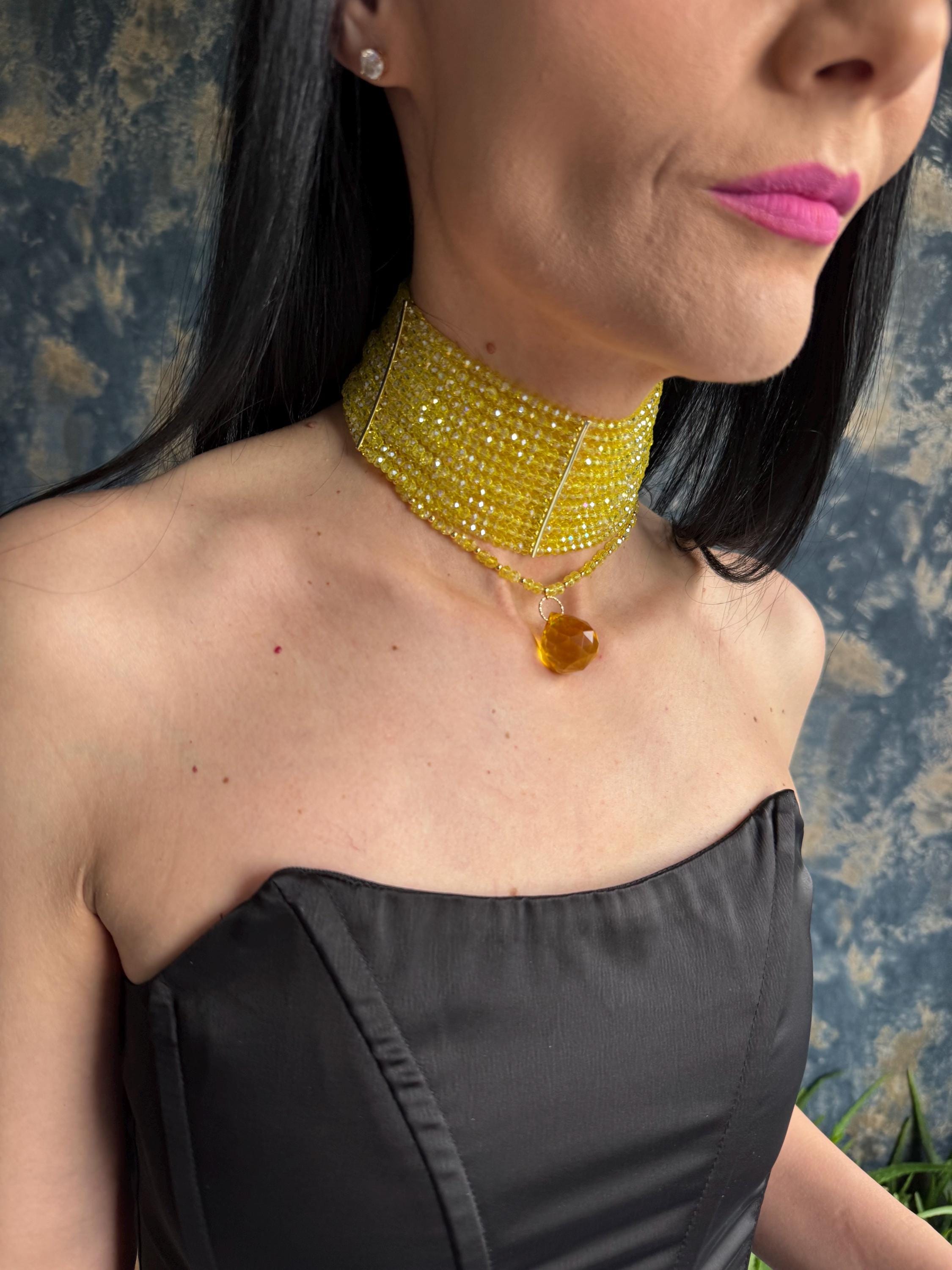 Necklace Multi Row Choker Vacation Jewelry Colourful Statement Necklace Convertible Pendant Choker Women's Fashion Gift Lemon Yellow Statement Choker Summer Beaded Necklace Bold Collar Necklace Multi Layer Choker Fashion Jewelry Festival Accessory