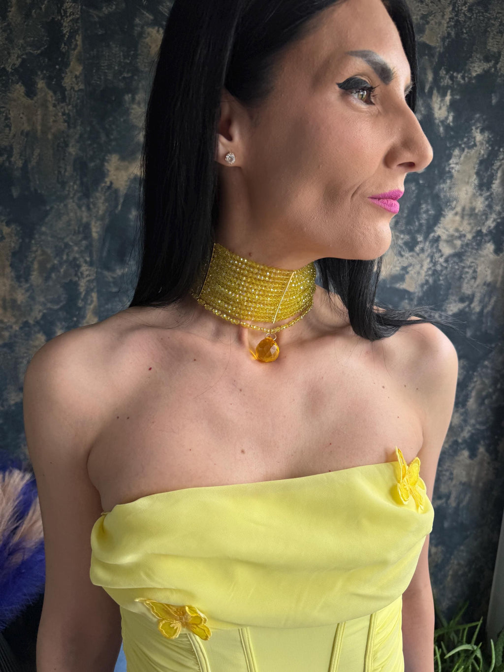 Yellow Beaded Collar Choker, Statement Necklace, Multi Way Jewelry, Glass Bead Choker Gold Pendant, Festival Jewellery Gift Her Festival Jewellery Gift for Her Yellow Statement Choker 3 in 1 Beaded Necklace Glass Bead Collar Convertible Jewelry Hen Party Yellow Glass Bead Choker Necklace Y2K Statement Jewellery 3 in 1 Convertible Choker Gold Pendant Necklace Festival Jewelry Gift