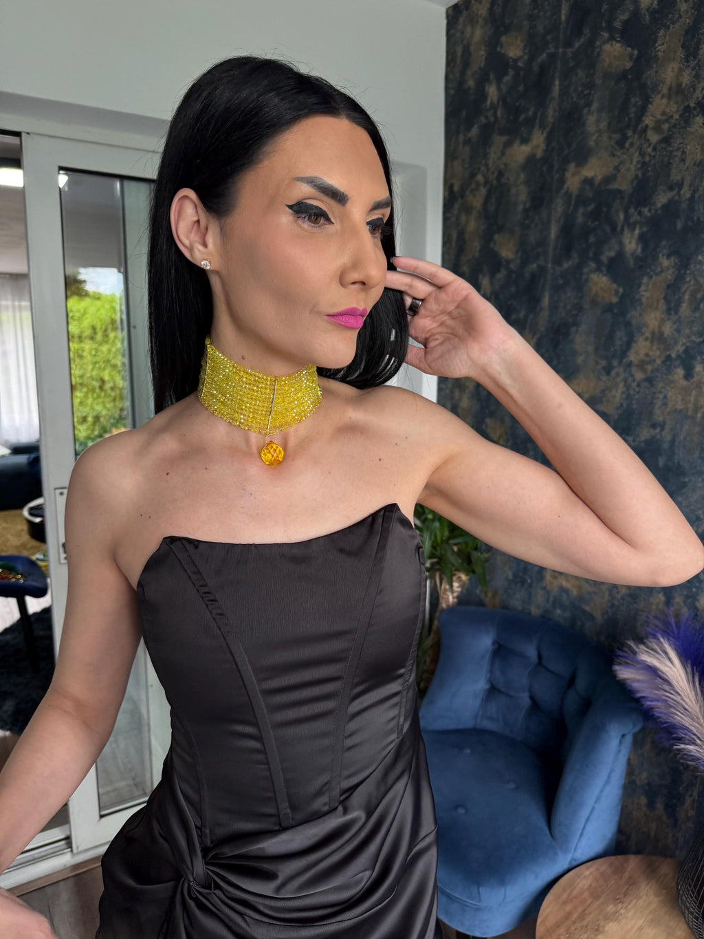 Multi Row Choker Vacation Jewelry Colourful Statement Necklace Convertible Pendant Choker Women's Fashion Gift Lemon Yellow Statement Choker Summer Beaded Necklace Bold Collar Necklace Multi Layer Choker Fashion Jewelry Festival Accessory