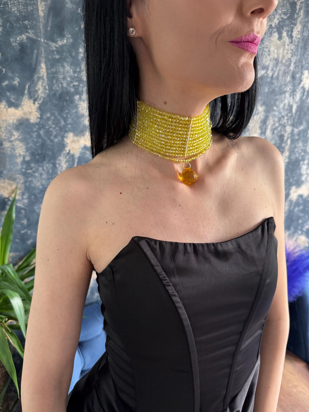 Choker Statement Necklace Multi Way Jewelry Glass Bead Choker Gold Pendant Festival Jewellery Gift Her Festival Jewellery Gift for Her Yellow Statement Choker 3 in 1 Beaded Necklace Glass Bead Collar Convertible Jewelry Hen Party Yellow Glass Bead Choker Necklace Y2K Statement Jewellery 3 in 1 Convertible Choker Gold Pendant Necklace Festival Jewelry Gift