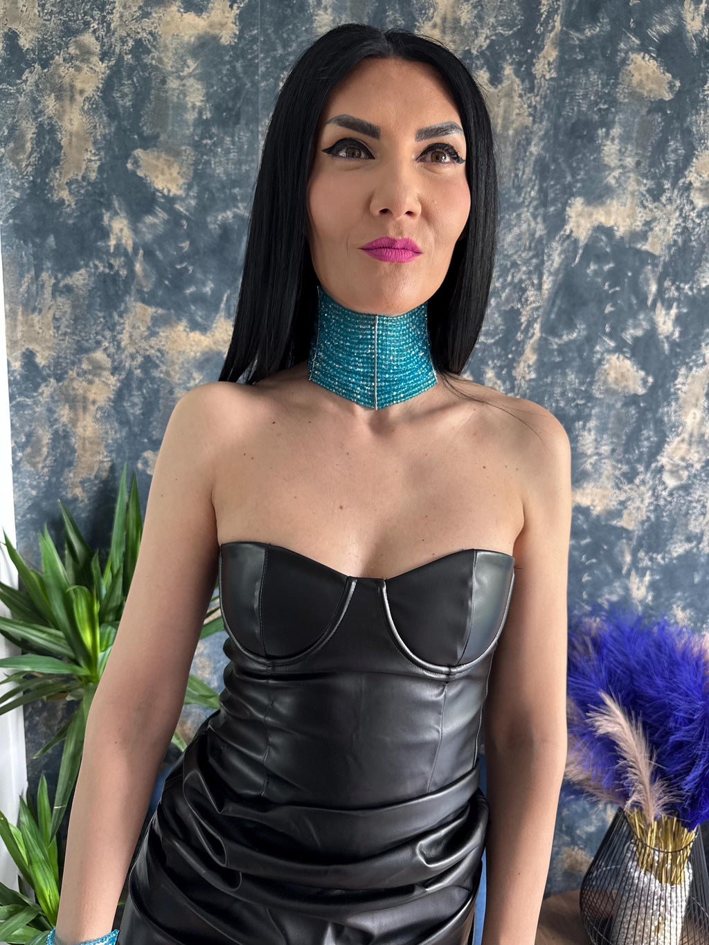 chunky neck collar, layered bead strand, maximalist style, bold neck piece, cocktail party wear, festival outfit, stage performer, birthday present, hen party look, edgy fashion lover, alt aesthetic gift, handmade uk seller, teal crystal drop Teal Aqua Wide Beaded Choker Necklace, Aquamarine Blue Statement Choker, Multi Row Seed Bead Collar Boho Festival Jewellery Gift for Her Teal Aqua Wide Beaded Choker Necklace Multi Row Seed Bead Collar Aquamarine Blue Statement Choker