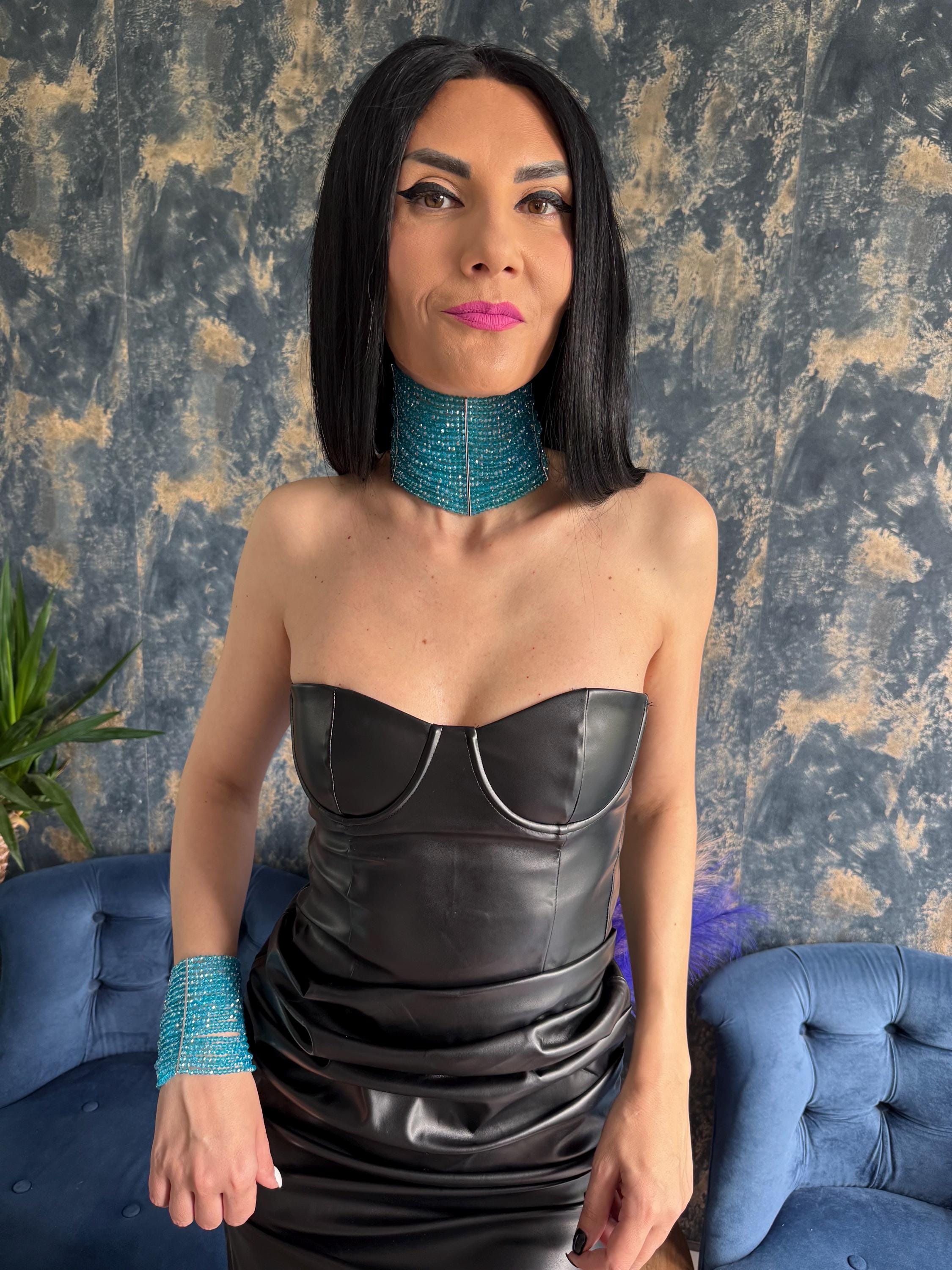 chunky neck collar, layered bead strand, maximalist style, bold neck piece, cocktail party wear, festival outfit, stage performer, birthday present, hen party look, edgy fashion lover, alt aesthetic gift, handmade uk seller, teal crystal drop Teal Aqua Wide Beaded Choker Necklace, Aquamarine Blue Statement Choker, Multi Row Seed Bead Collar Boho Festival Jewellery Gift for Her Teal Aqua Wide Beaded Choker Necklace Multi Row Seed Bead Collar Aquamarine Blue Statement Choker
