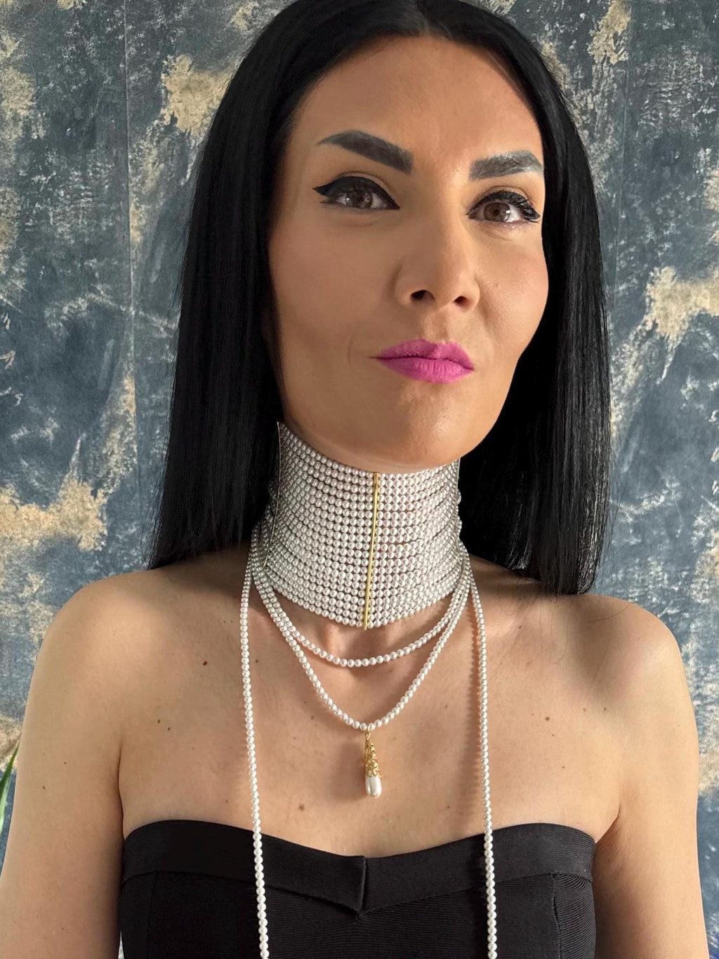 Wide Pearl Choker Necklace Multi Strand Statement Collar Bridal Wedding Jewelry Elegant Luxury Accessory Gold Party Wear Gift for Her
