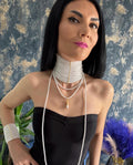 Wide Pearl Choker Necklace Multi Strand Statement Collar Bridal Wedding Jewelry Elegant Luxury Accessory Gold Party Wear Gift for Her