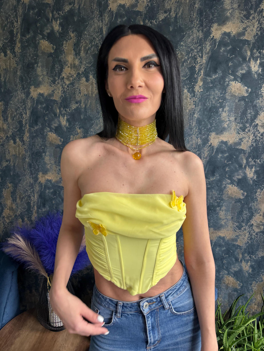 Bold Yellow Necklace Multi Row Choker Vacation Jewelry Colourful Statement Necklace Convertible Pendant Choker Women's Fashion Gift Lemon Yellow Statement Choker Summer Beaded Necklace Bold Collar Necklace Multi Layer Choker Fashion Jewelry Festival Accessory