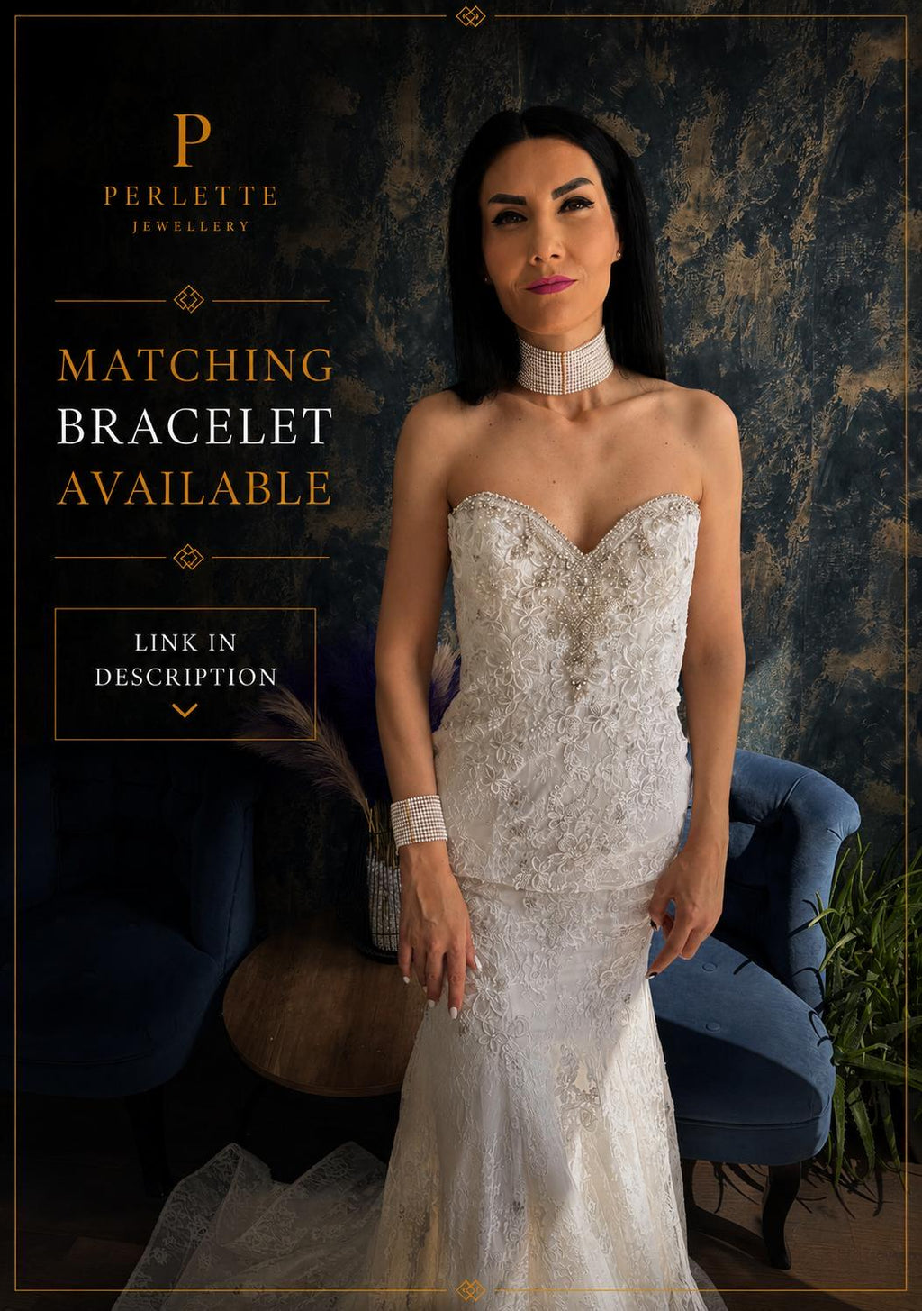 Elegant Pearl Collar Statement Piece Formal Wear Wedding Accessory Neck Detail Gold Finish Custom Length Choker Style Grid Pattern Bridal