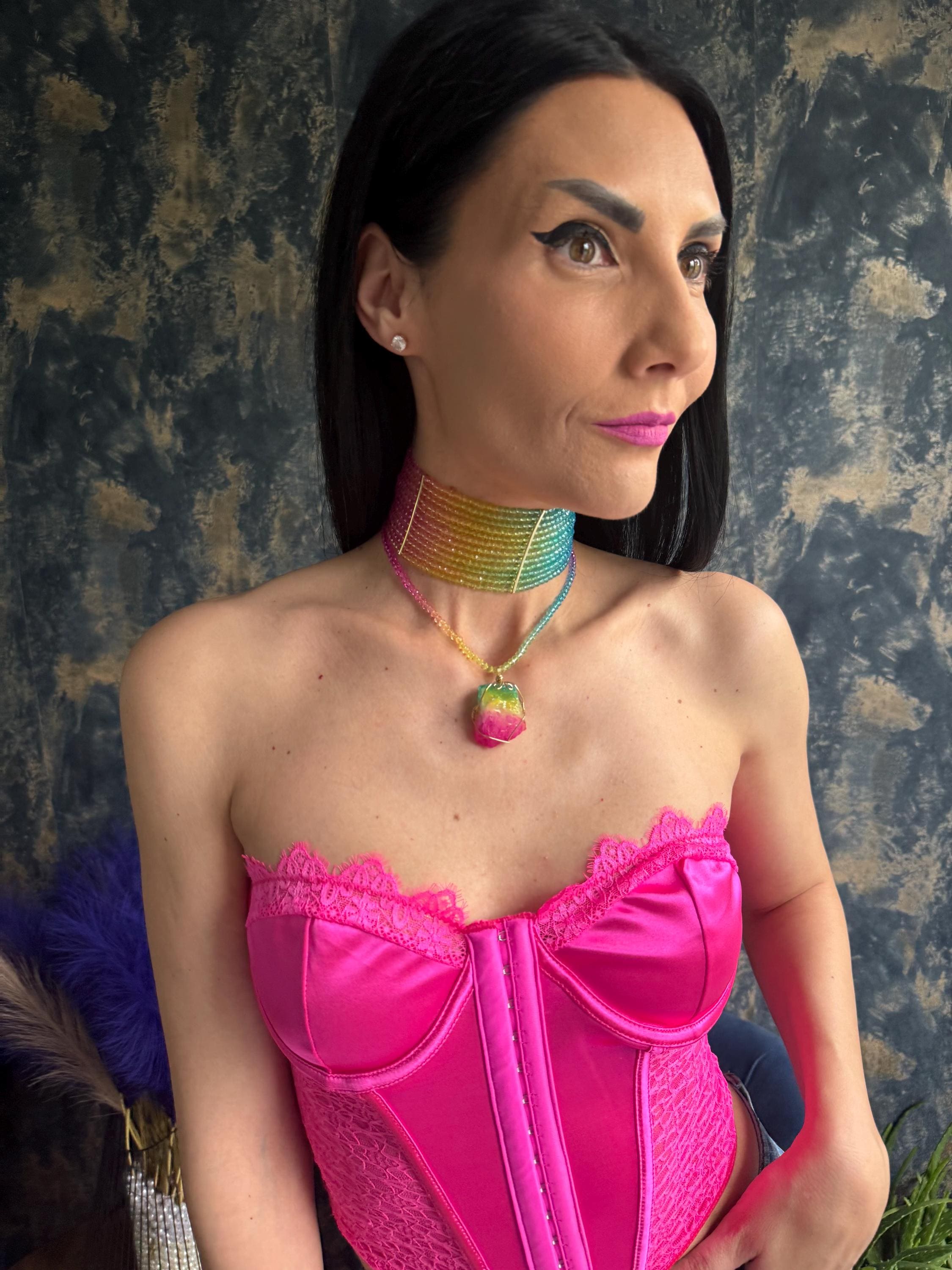 rainbow choker necklace beaded statement collar colourful choker necklace wide beaded choker gradient necklace festival jewellery women pride necklace gift jewellery maximalist necklace Y2K choker necklace colourful statement necklace Rainbow Choker Necklace Wide Beaded Choker Pride Jewellery Festival Necklace Gift for Her Rainbow Beaded Choker Necklace Gradient Colourful Statement Collar Maximalist Festival Colourful Beaded Choker Necklace Rainbow Statement Collar Y2K