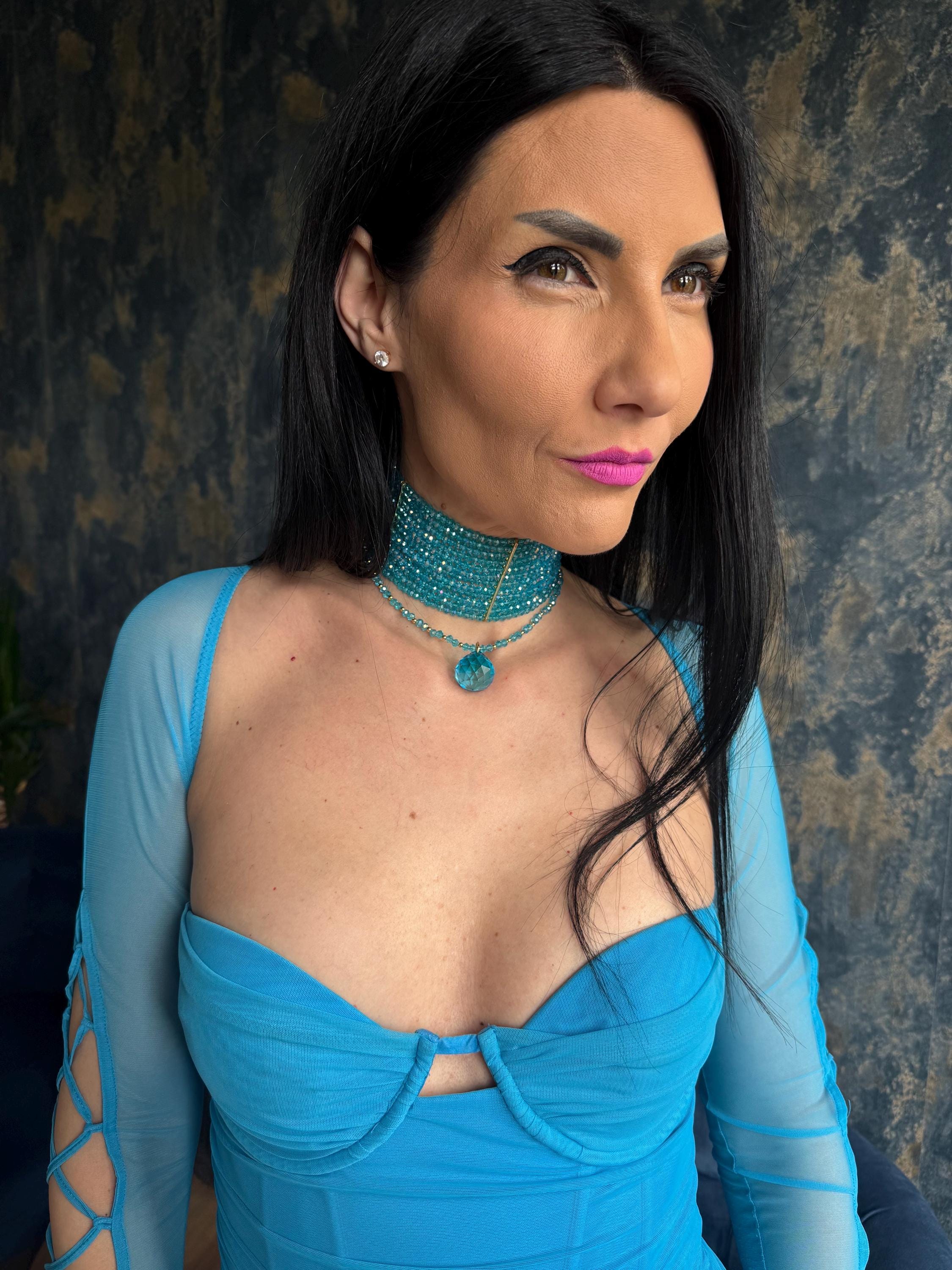 statement choker blue necklace vacation jewelry mermaidcore layered necklace beach jewelry festival necklace resort wear trendy necklace going out jewelry bold pendant ibiza style