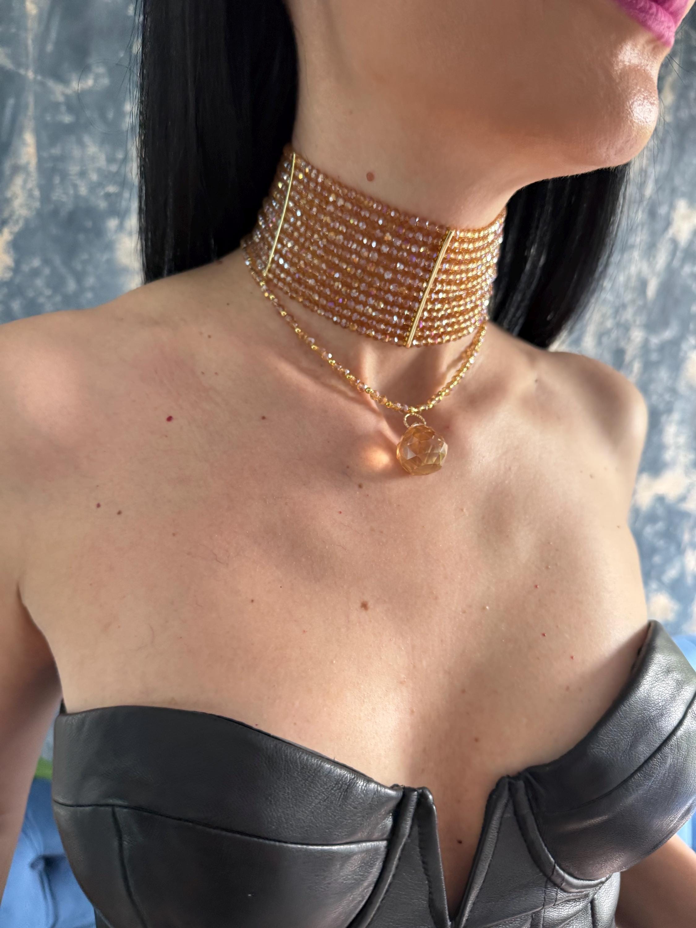 beaded choker convertible necklace 3 in 1 necklace summer necklace festival necklace wedding guest jewellery champagne necklace wide choker necklace pendant choker layered necklace multi strand necklace detachable pendant necklace gold beaded choker