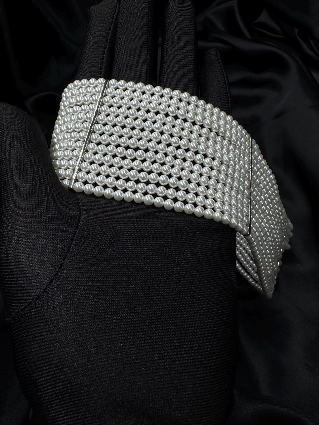Elegant Pearl Collar Statement Piece Formal Wear Wedding Accessory Neck Detail Gold Finish Custom Length Choker Style Grid Pattern Bridal