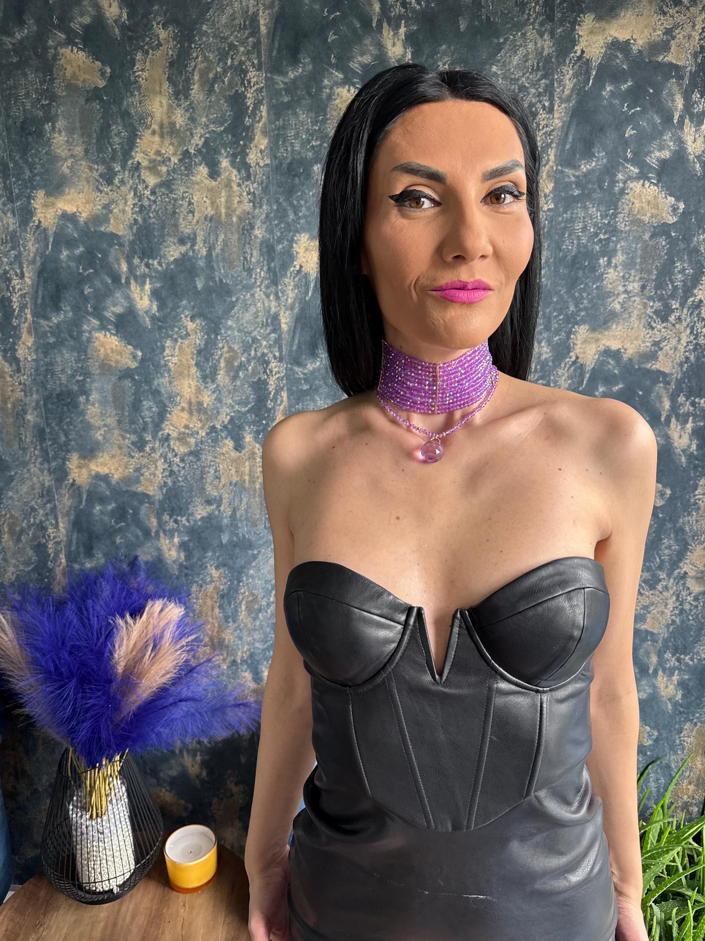 Wide Purple Beaded Choker Necklace Choker 3 Ways to Wear Detachable DrapeJewelry Purple Beaded Statement Necklace Wide Choker with Removable Drape & Pendant Multi Way Convertible Jewellery Going Out Glam Gift
