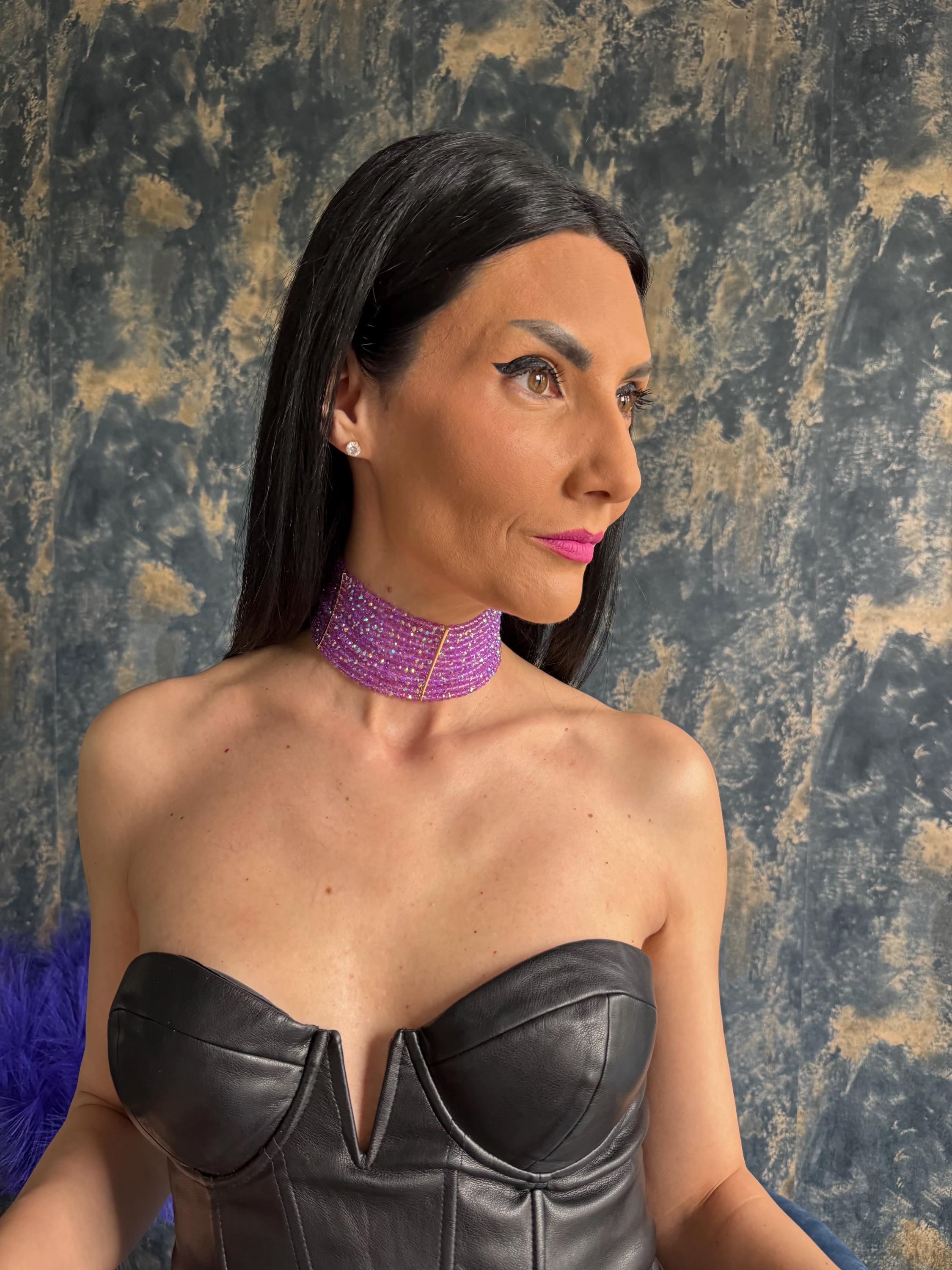 Lavender Purple Beaded Choker Necklace Convertible 3 in 1 Wide Lilac Statement Jewelry Multiway Teardrop Pendant Fairycore Collar Going Out