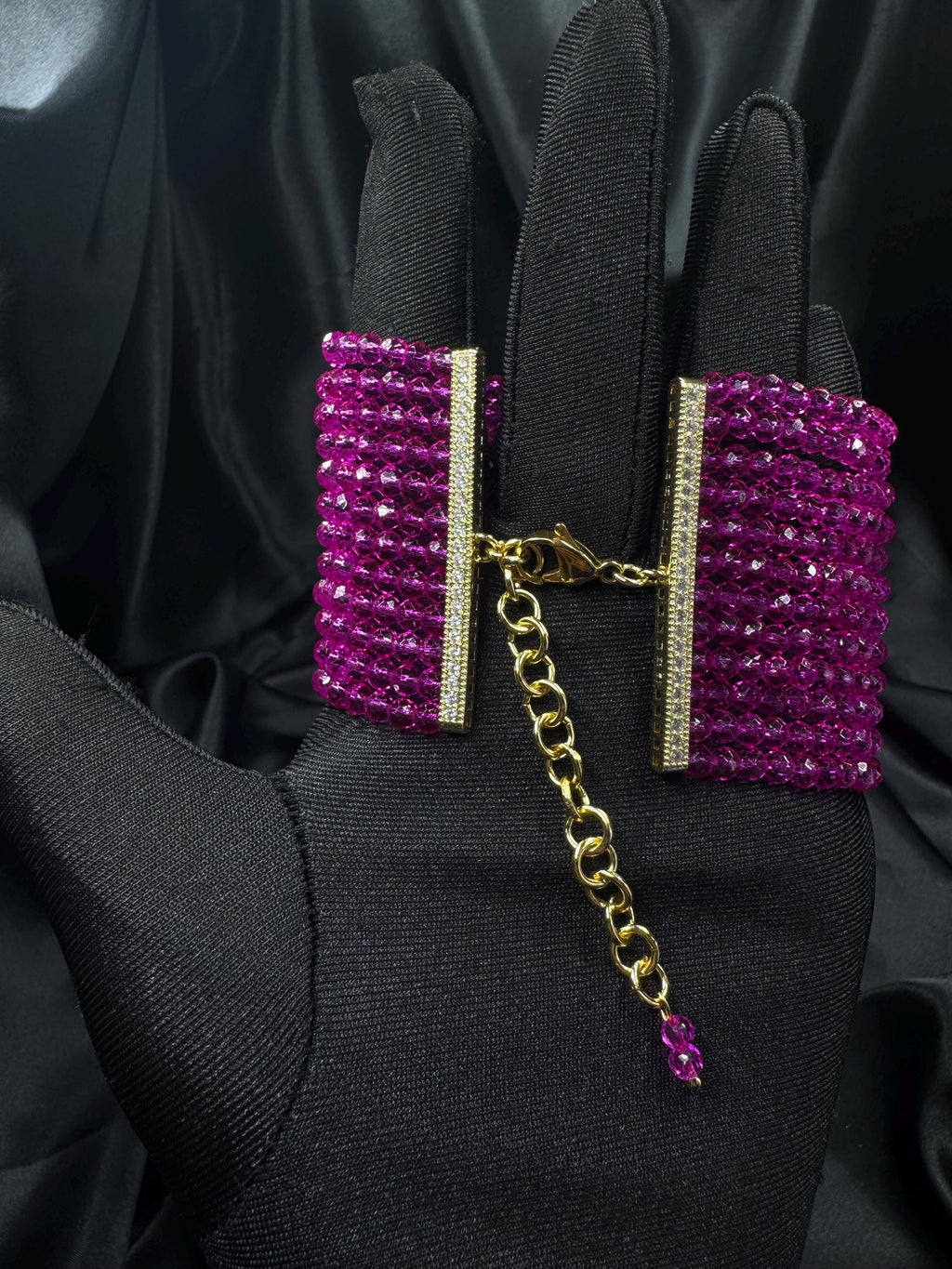 Hot Pink Choker Necklace Chunky Beaded Statement Collar 3-in-1 Convertible Pendant Necklace Bold Fuchsia Summer Jewellery Gift for Her