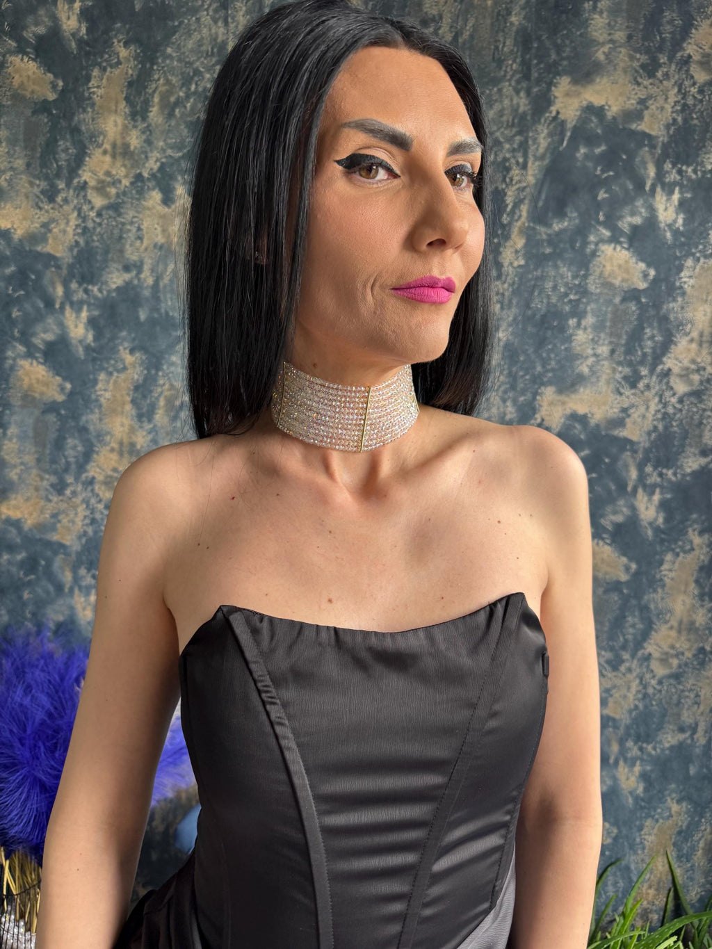 Drag Queen Burlesque Jewellery Gold Bar Rhinestone Collar Gift Bridal AB Crystal Choker Wide Iridescent Beaded Statement Necklace Wedding Jewellery Sparkly Rhinestone Collar with Gold Bars Iridescent AB Crystal Choker Necklace Wide Sparkly Statement Collar Rhinestone Bridal Wedding Jewelry Gift for Women