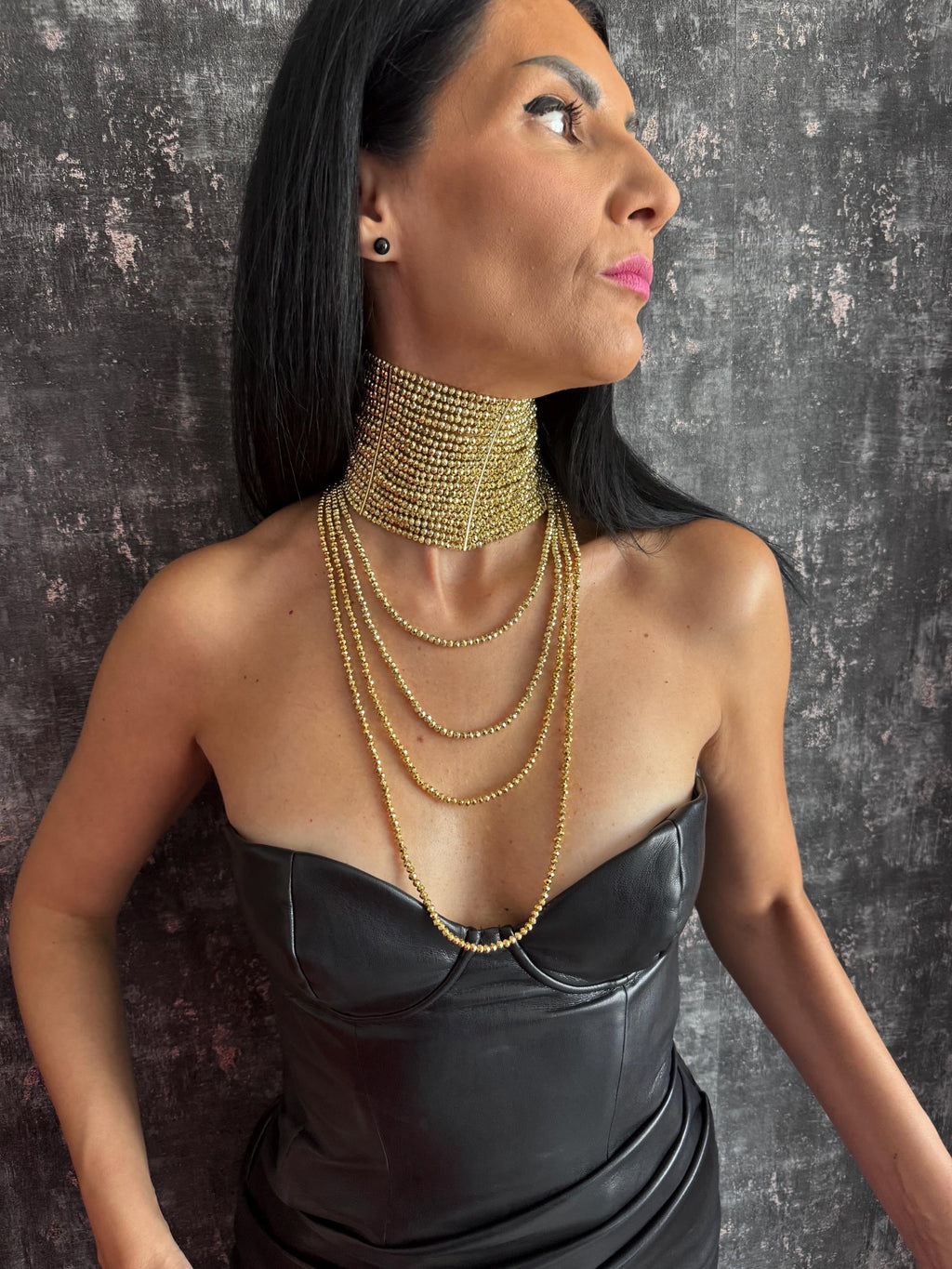 gold statement necklace gold choker necklace statement choker wide gold choker gold beaded necklace multi strand necklace layered gold necklace chunky gold necklace dramatic necklace evening necklace party necklace cocktail necklace going out jewellery special occasion necklace glamorous necklace bold gold jewellery handmade gold necklace adjustable choker custom size necklace gift for her
