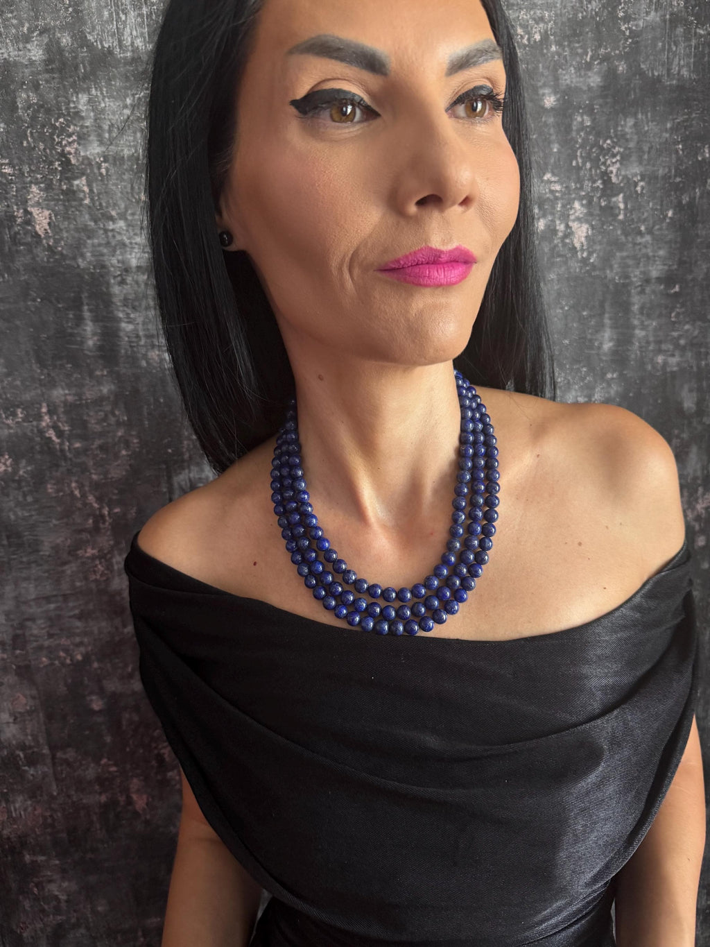 lapis three strand necklace lapis necklace natural lapis lazuli blue gemstone necklace statement necklace gemstone necklace blue bead necklace lapis bead necklace layered  necklace chunky blue necklace elegant blue necklace royal blue necklace natural stone necklace lapis choker necklace statement jewellery luxury gemstone necklace