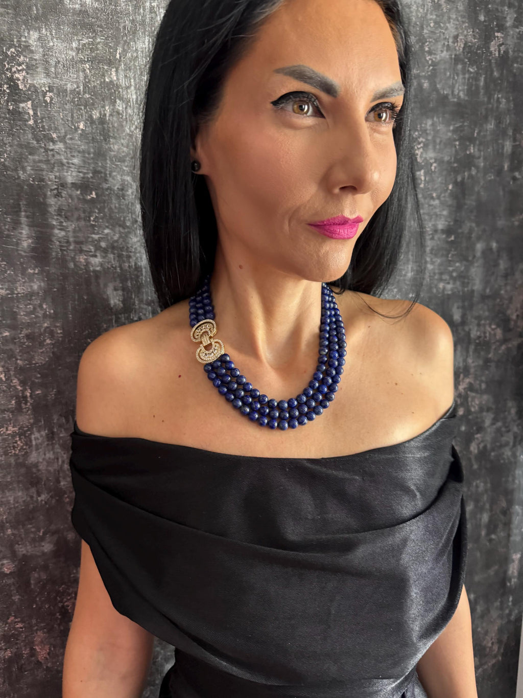 lapis lazuli necklace multi strand necklace multi strand lapis three strand necklace lapis necklace natural lapis lazuli blue gemstone necklace statement necklace gemstone necklace blue bead necklace lapis bead necklace layered  necklace chunky blue necklace elegant blue necklace royal blue necklace