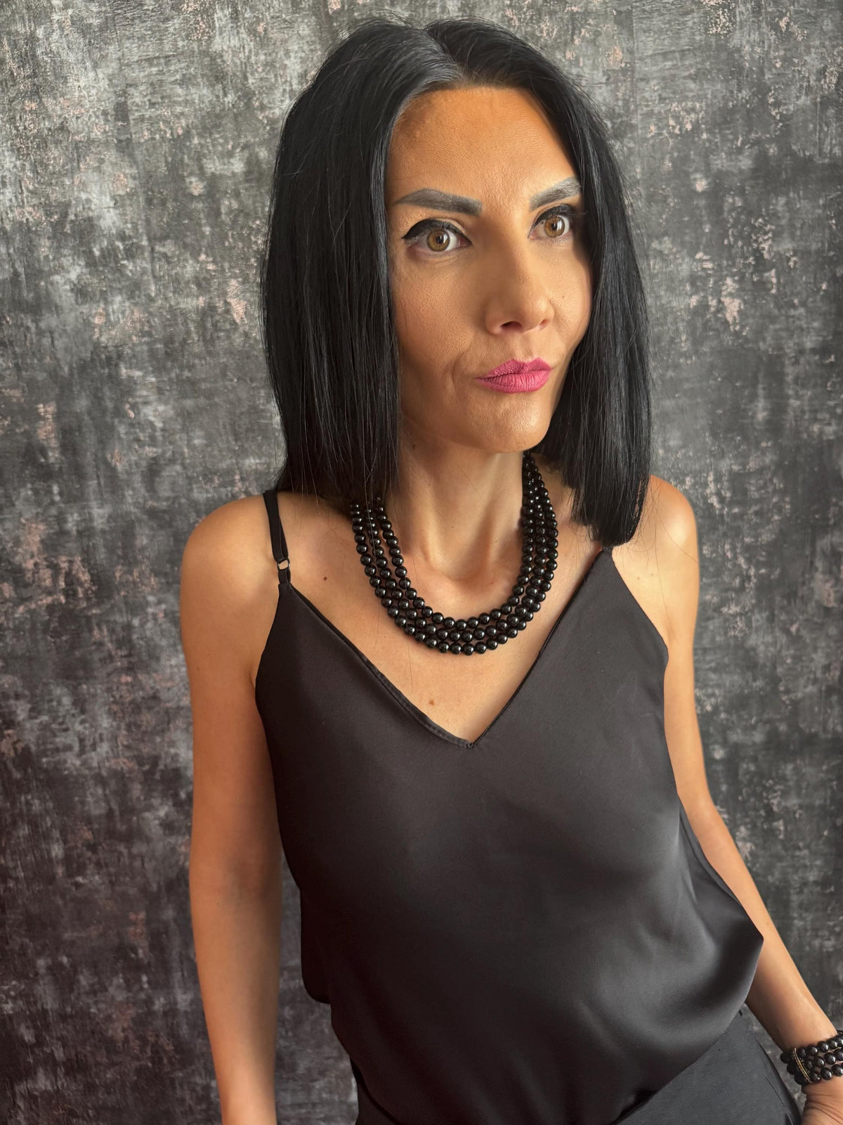 Black Onyx Statement Necklace Triple Strand Beaded Choker Pave Crystal Clasp Gold or Platinum Custom Size 14-40in Bridal Gift Triple Strand Onyx Choker Necklace Black Gemstone Beaded Necklace Pave Clasp Gold Plated Custom Sizes Wedding Jewellery Gift Onyx Beaded Necklace Black Gemstone Statement Choker Crystal Clasp Gold or Platinum Plated Multi Strand Mother of the