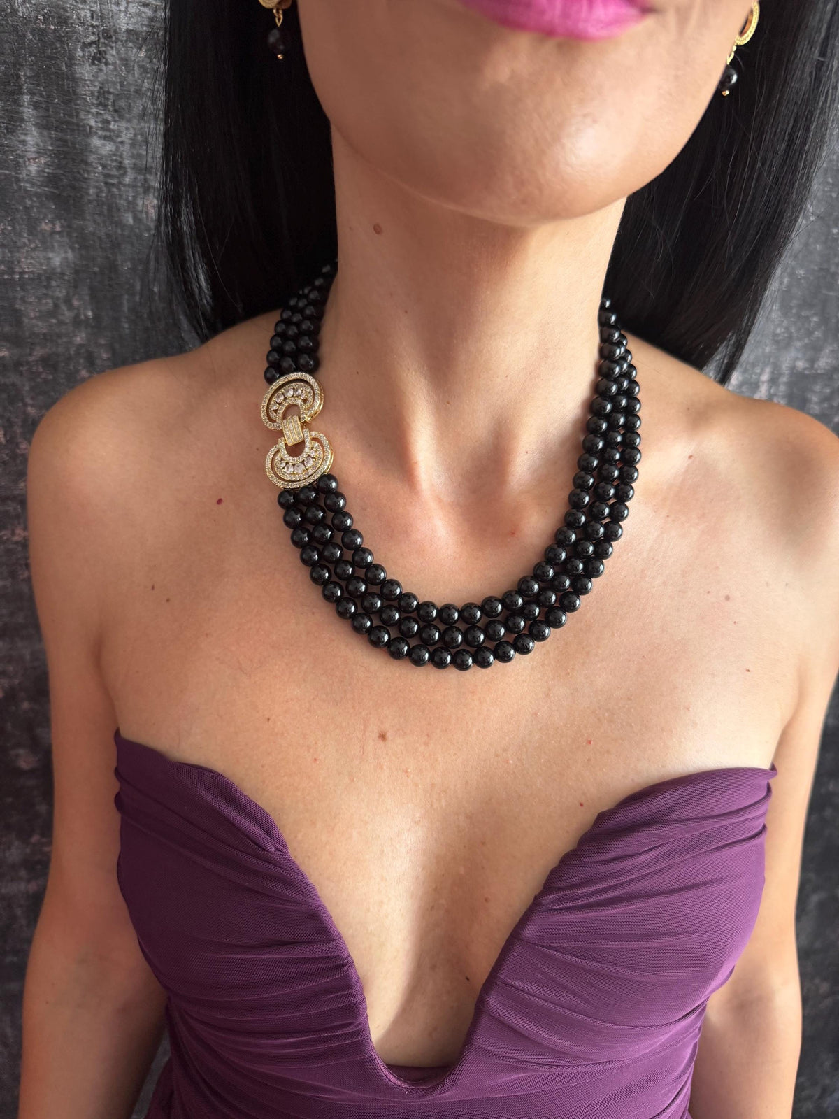 Onyx Statement Necklace Triple Strand Beaded Choker Pave Crystal Clasp Gold or Platinum Custom Size 14-40in Bridal Gift Triple Strand Onyx Choker Necklace Black Gemstone Beaded Necklace Pave Clasp Gold Plated Custom Sizes Wedding Jewellery Gift Onyx Beaded Necklace Black Gemstone Statement Choker Crystal Clasp Gold or Platinum Plated Multi Strand Mother of the Bride Black Onyx Necklace Multi Strand Beaded Choker Rhinestone Clasp