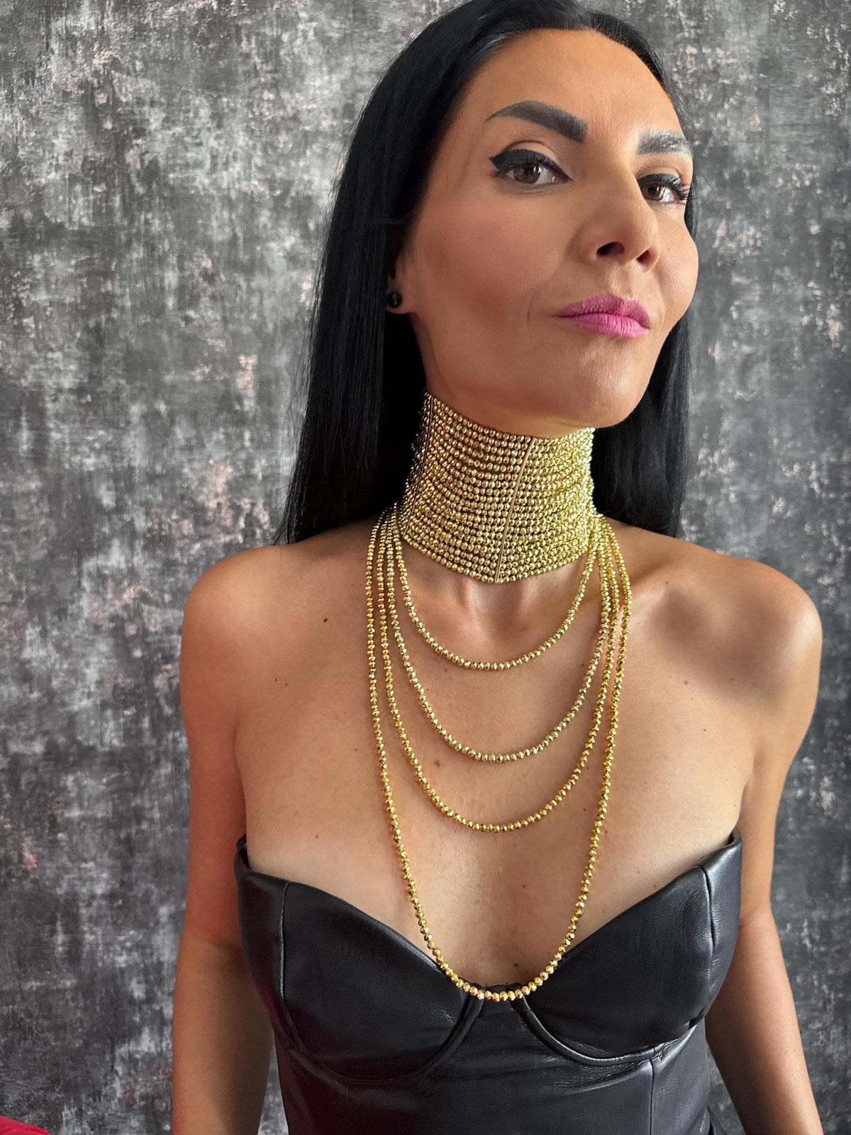 gold statement necklace gold choker necklace statement choker wide gold choker gold beaded necklace multi strand necklace layered gold necklace chunky gold necklace dramatic necklace evening necklace party necklace cocktail necklace going out jewellery special occasion necklace glamorous necklace bold gold jewellery