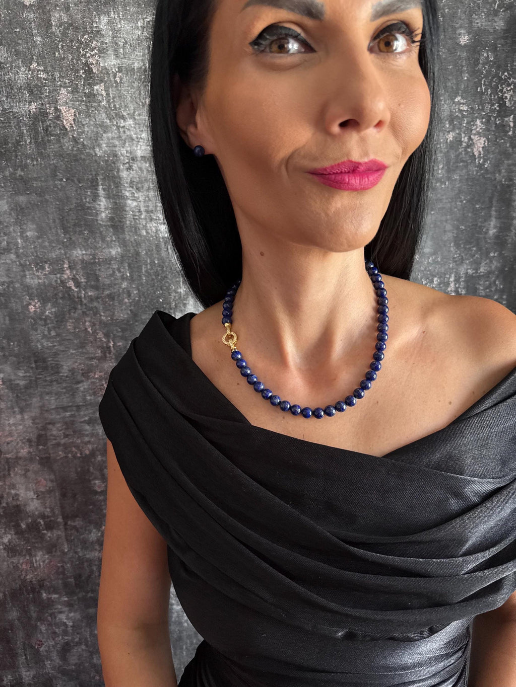 Natural Gemstone Necklace Lapis Bead Necklace 8mm Bead Necklace Blue Beaded Necklace Royal Blue Necklace Gemstone Choker Statement Necklace September Birthstone September Birthday Gift Gift for Her Gold Lapis Necklace Blue Stone Necklace Classic Gemstone Jewellery
