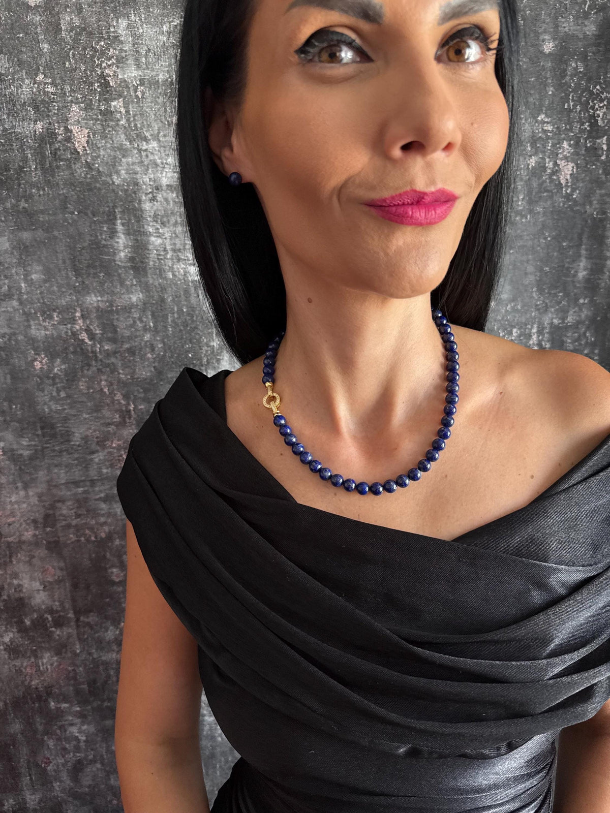 Natural Gemstone Necklace Lapis Bead Necklace 8mm Bead Necklace Blue Beaded Necklace Royal Blue Necklace Gemstone Choker Statement Necklace September Birthstone September Birthday Gift Gift for Her Gold Lapis Necklace Blue Stone Necklace Classic Gemstone Jewellery