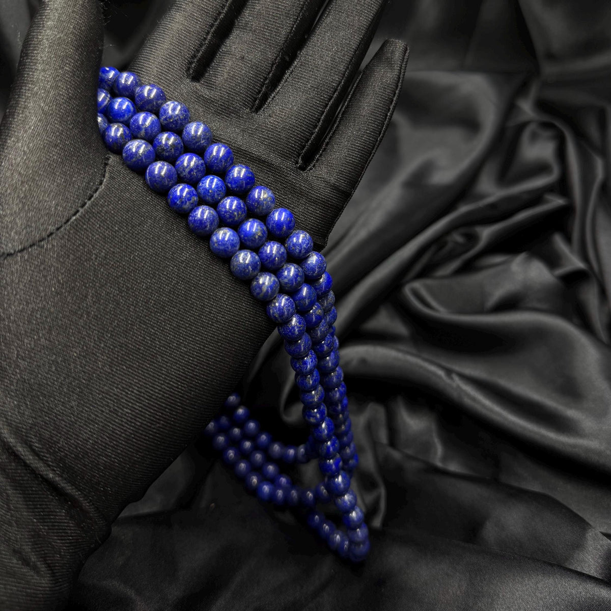 Natural Lapis Lazuli Elegant Beaded Necklace Triple Strand Blue Gemstone Statement Necklace Chunky Round Layered Custom Size Jewelry Gift