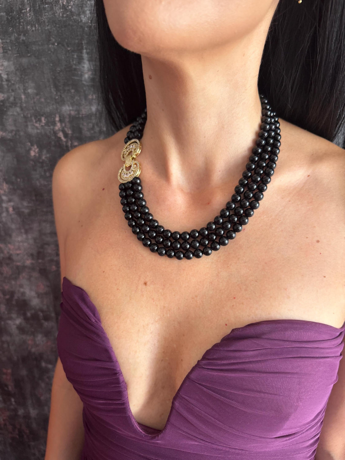 Black Onyx Statement Necklace Triple Strand Beaded Choker Pave Crystal Clasp Gold or Platinum Custom Size 14-40in Bridal Gift Triple Strand Onyx Choker Necklace Black Gemstone Beaded Necklace Pave Clasp Gold Plated Custom Sizes Wedding Jewellery Gift Onyx Beaded Necklace Black Gemstone Statement Choker Crystal Clasp Gold or Platinum Plated Multi Strand Mother of the Bride Black Onyx