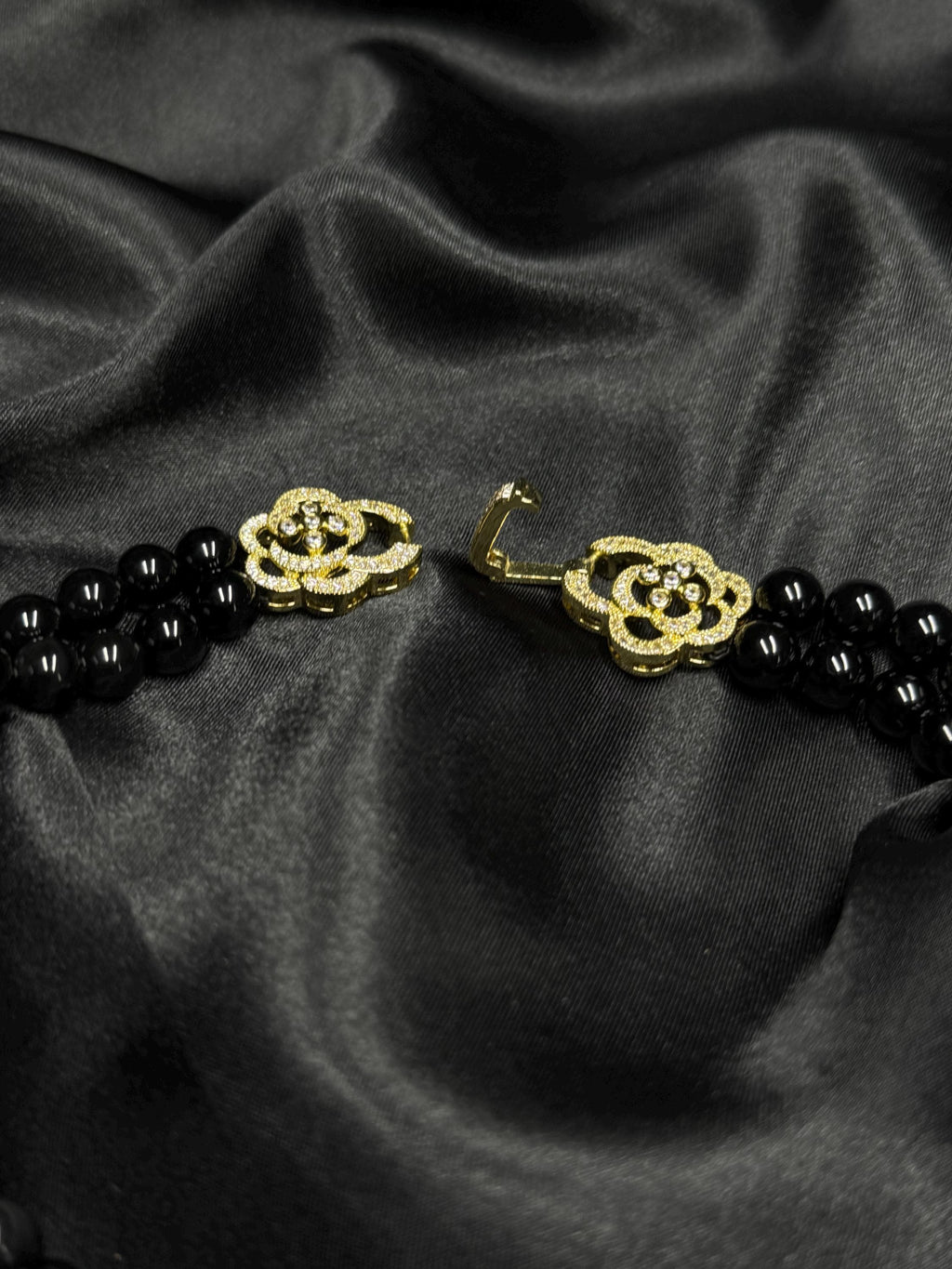 Black Onyx Necklace Double Strand Beaded Choker Natural Gemstone Necklace Elegant Statement Onyx Jewelry Anniversary Gift for Women