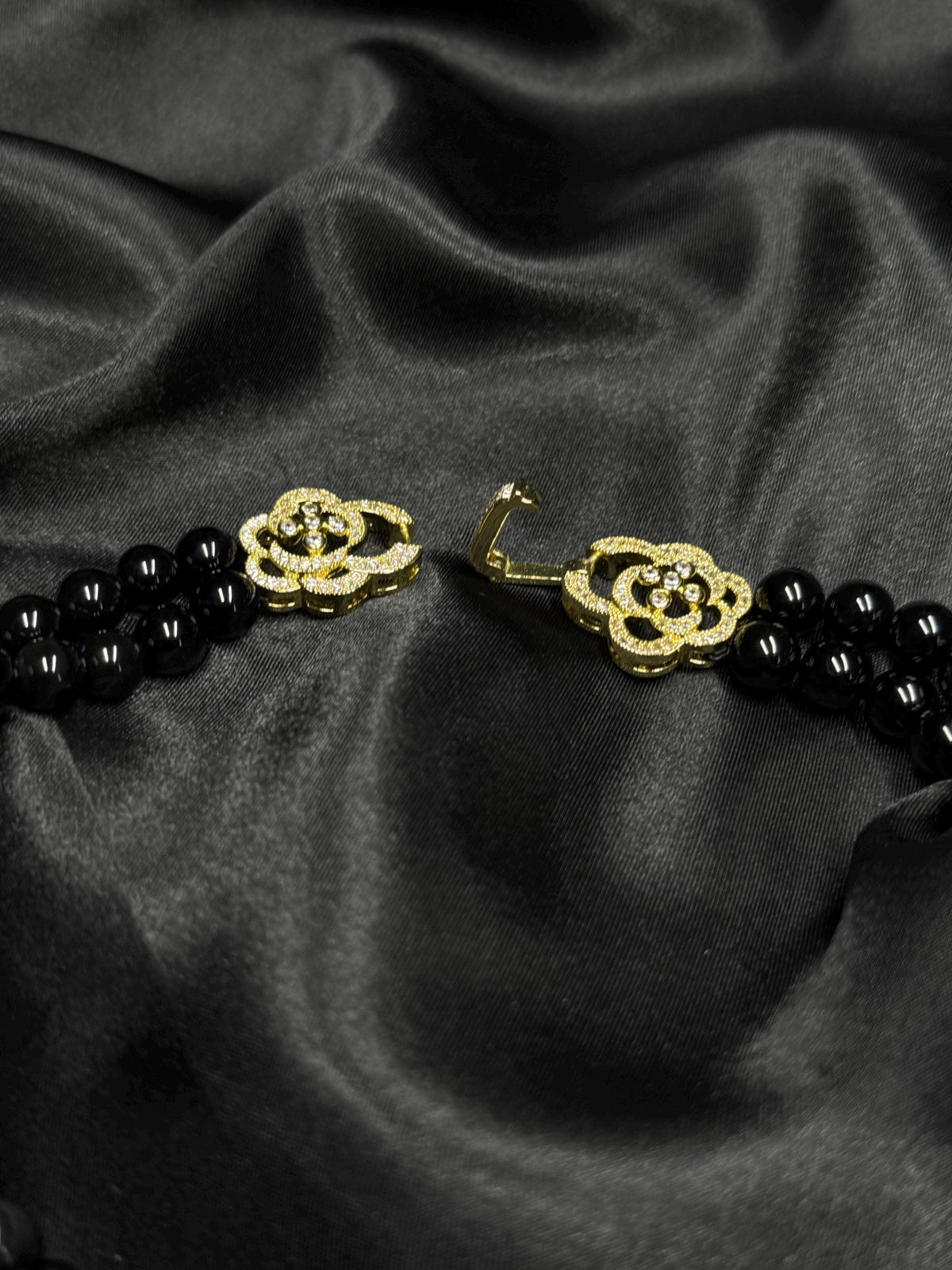 Black Onyx Necklace Double Strand Beaded Choker Natural Gemstone Necklace Elegant Statement Onyx Jewelry Anniversary Gift for Women