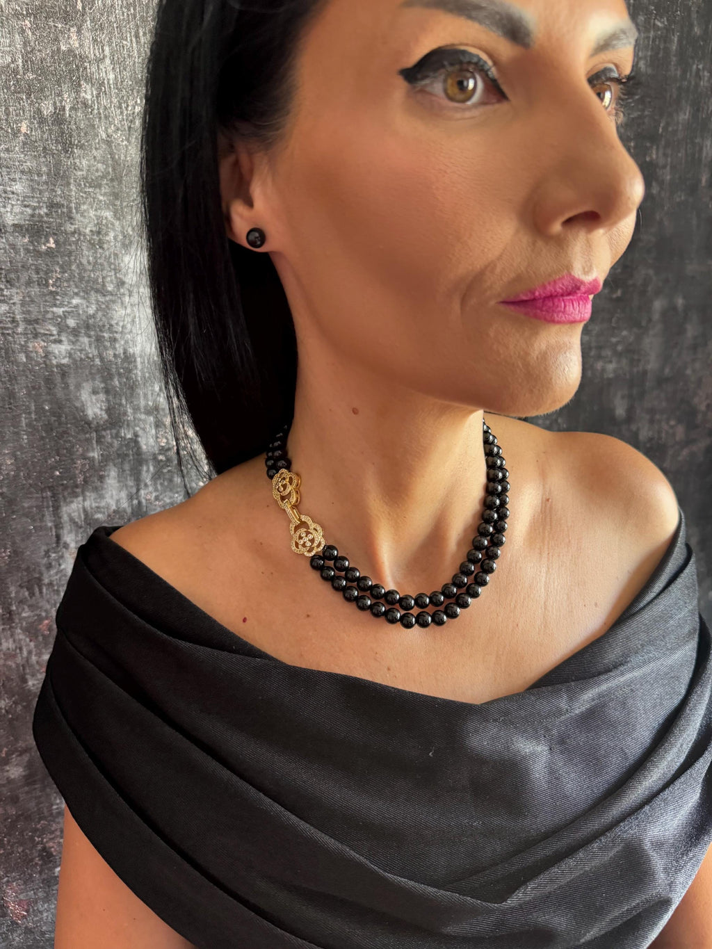 onyx bead necklace natural onyx necklace gemstone necklace black gemstone necklace onyx choker necklace black choker necklace 8mm onyx necklace statement necklace elegant black necklace gold clasp necklace evening jewellery cocktail necklace little black dress jewellery birthday gift for her anniversary gift classic black jewellery sophisticated necklace