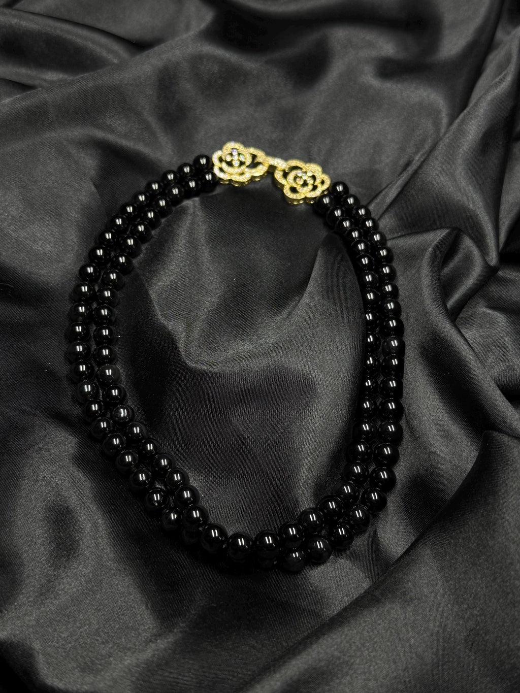 black beaded necklace onyx bead necklace natural onyx necklace gemstone necklace black gemstone necklace onyx choker necklace black choker necklace 8mm onyx necklace statement necklace elegant black necklace gold clasp necklace evening jewellery cocktail necklace little black dress jewellery birthday gift for her anniversary gift classic black jewellery sophisticated necklace